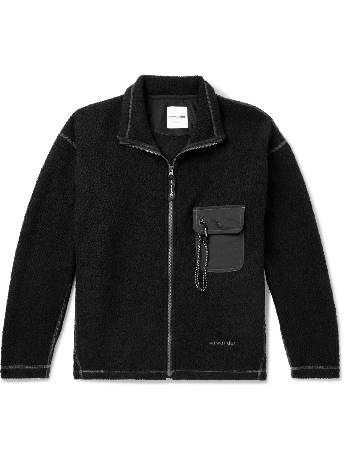 And Wander Shell-trimmed Fleece Jacket In Black