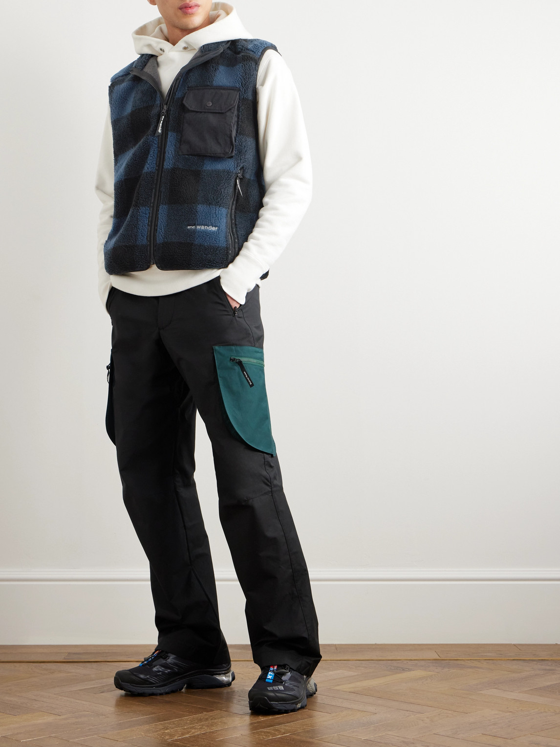 Shop And Wander Checked Fleece Gilet In Blue