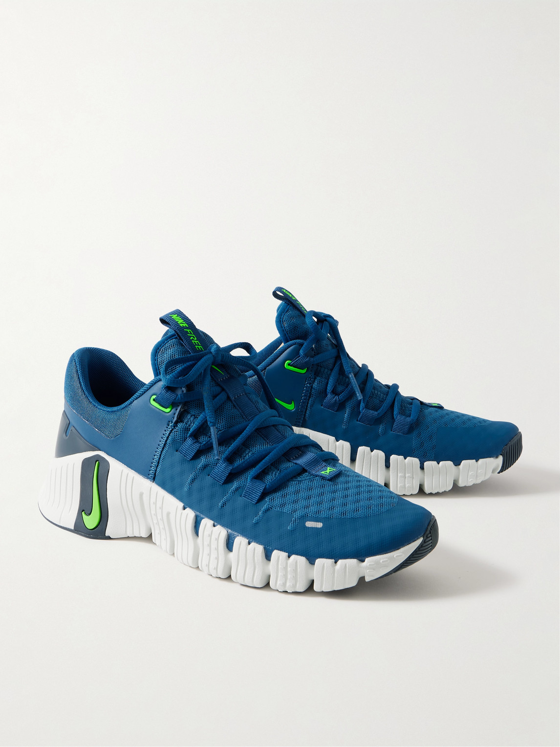 Shop Nike Free Metcon 5 Rubber-trimmed Mesh Sneakers In Blue