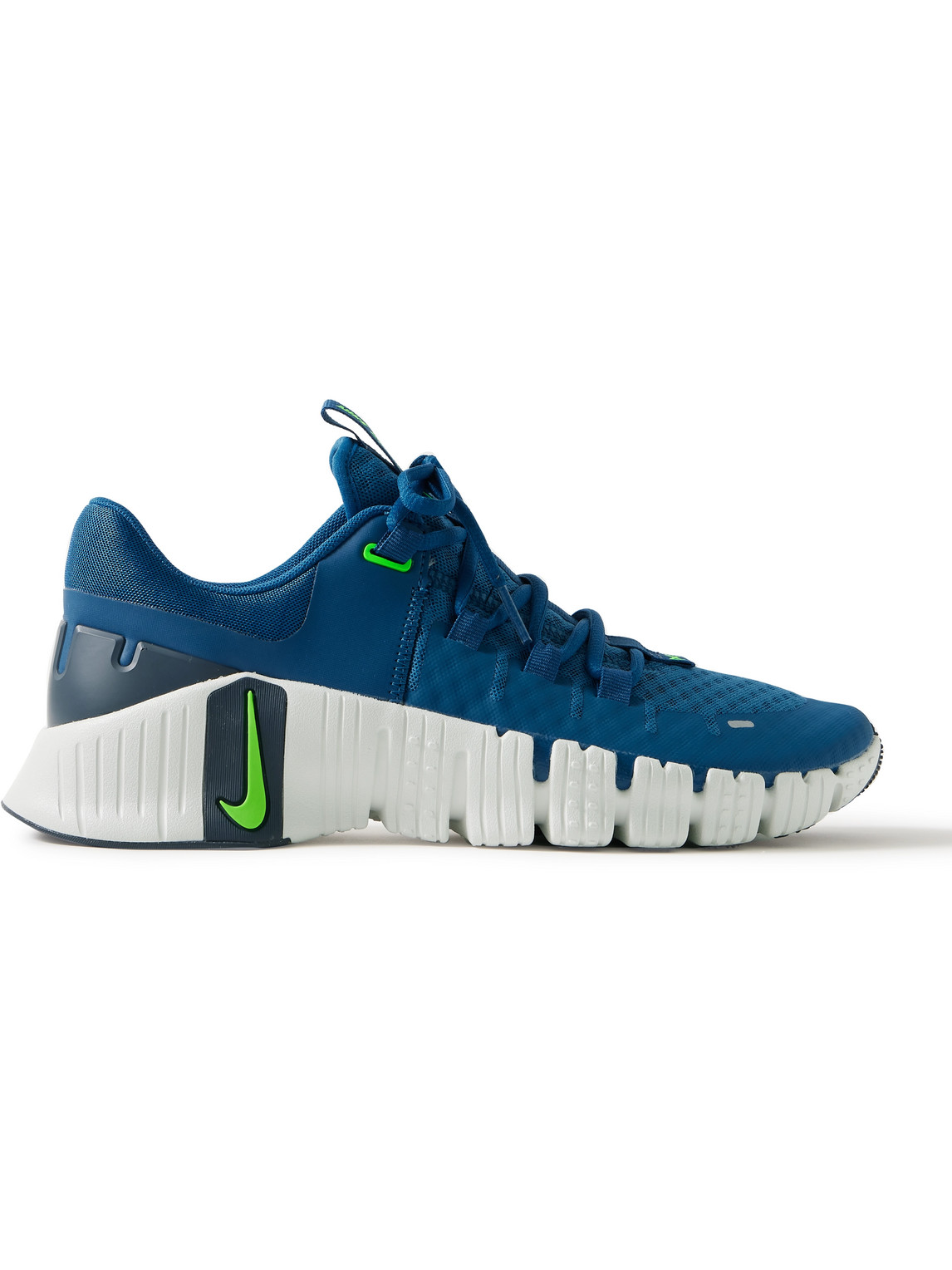 Shop Nike Free Metcon 5 Rubber-trimmed Mesh Sneakers In Blue