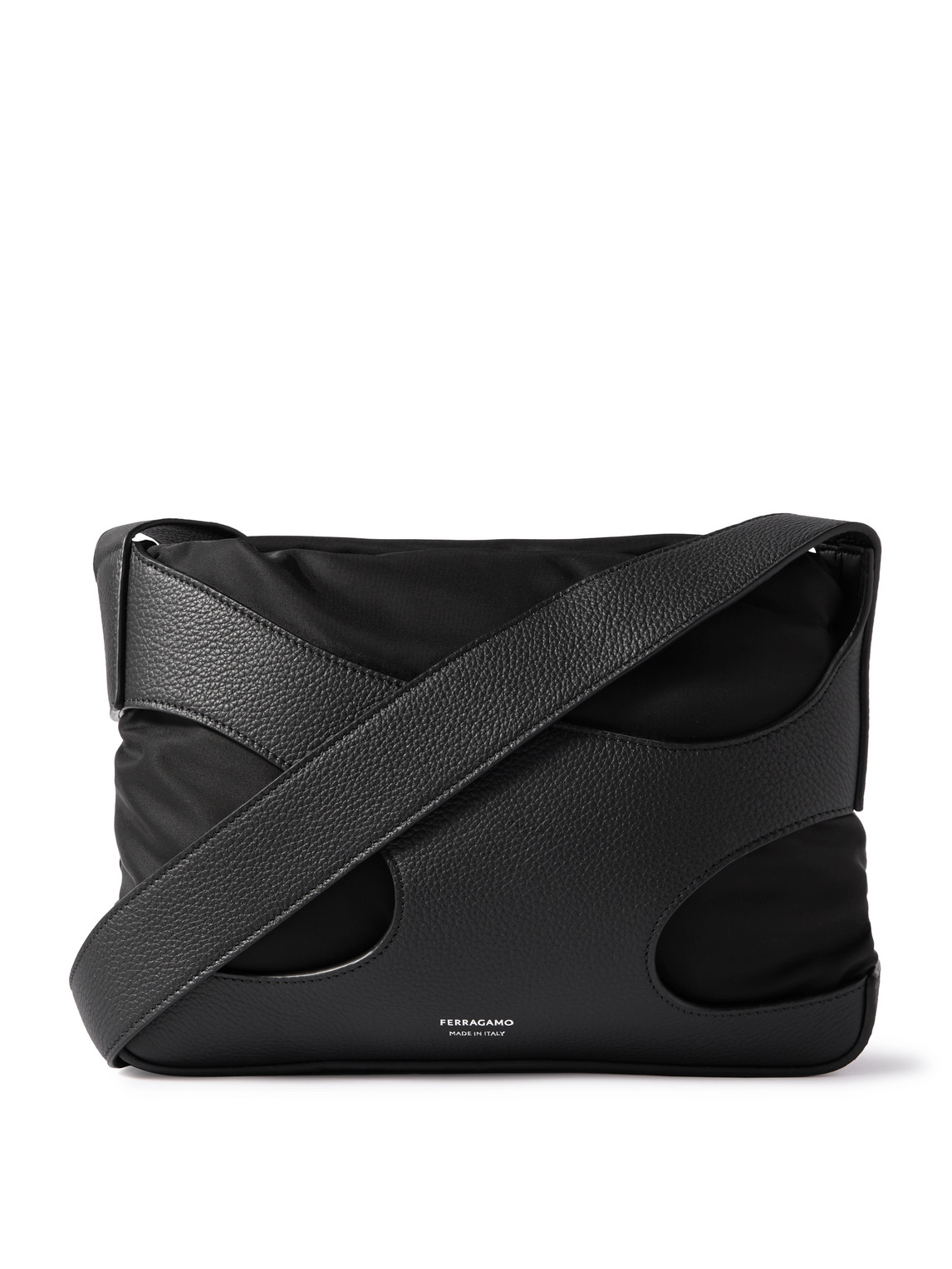 Ferragamo Cut Out Full-grain Leather And Shell Messenger Bag In Black