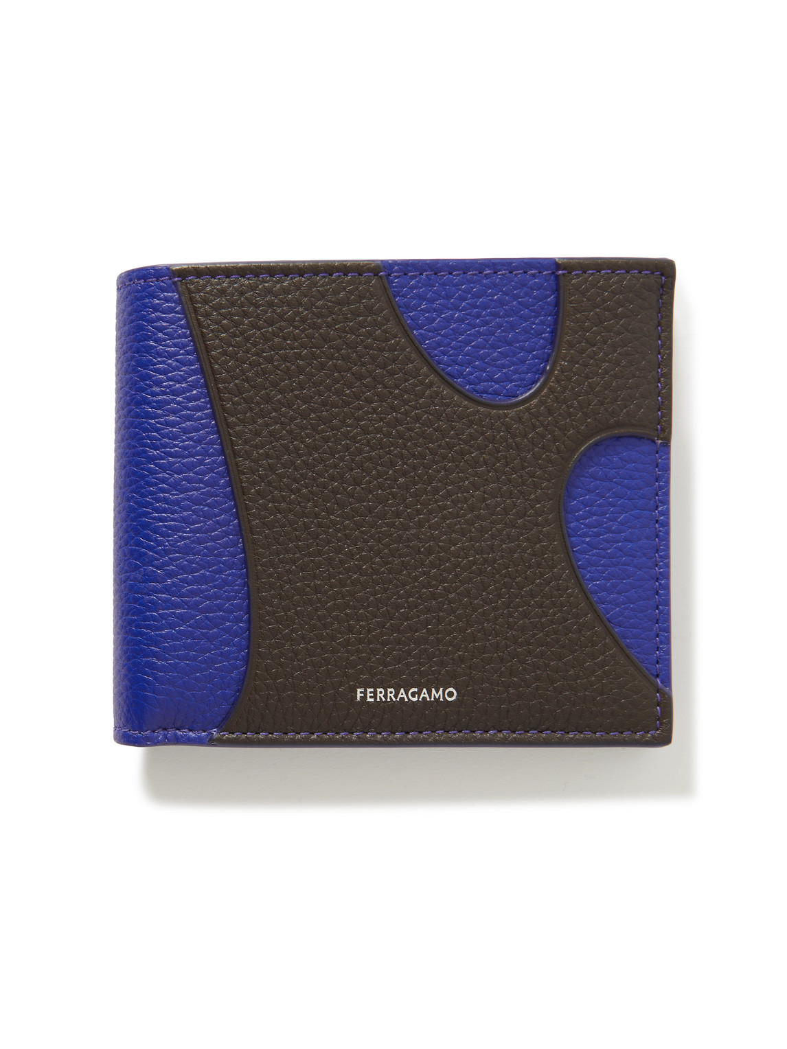 Ferragamo Logo-print Paneled Full-grain Leather Billfold Wallet In Blue
