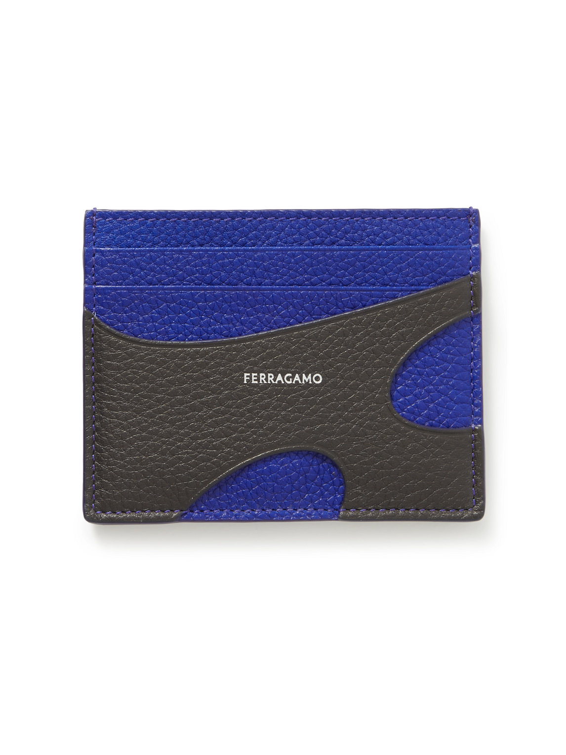 Ferragamo Logo-print Cutout Full-grain Leather Cardholder In Blue