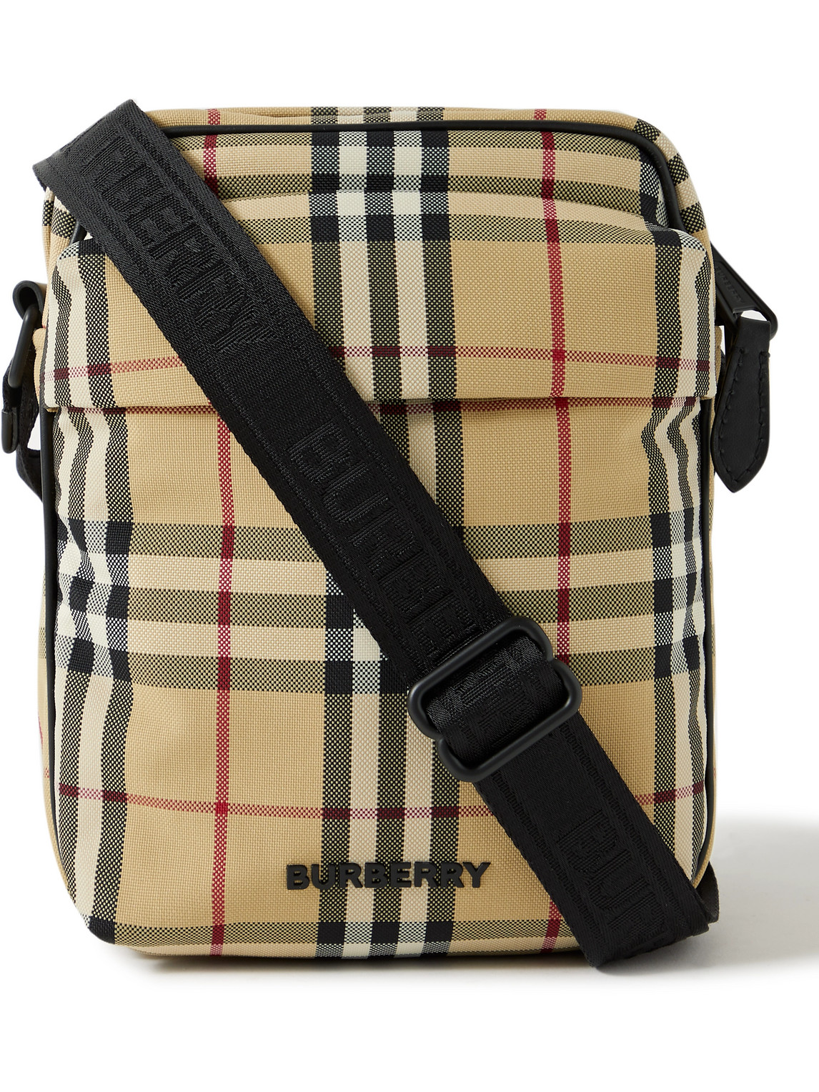 Burberry Logo-embellished Checked Shell Messenger Bag In Neutrals