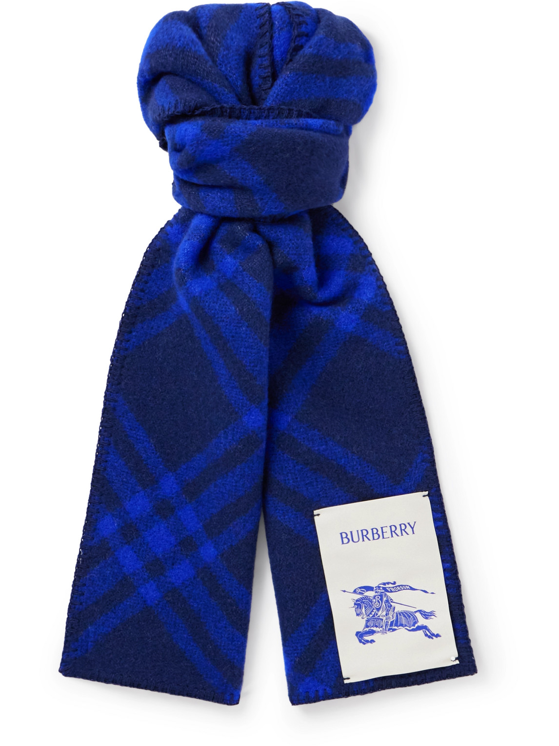 Burberry Logo-appliquéd Checked Wool Scarf In Blue