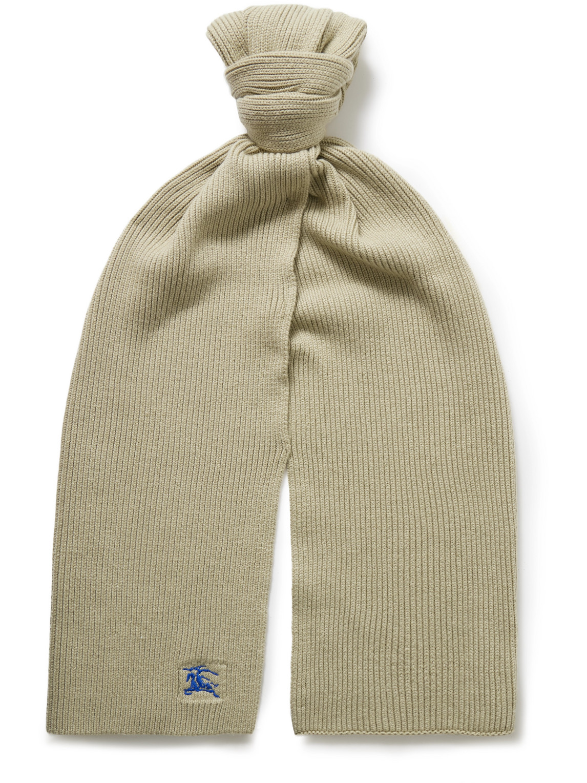 Burberry Logo-embroidered Ribbed Cashmere Scarf In Green