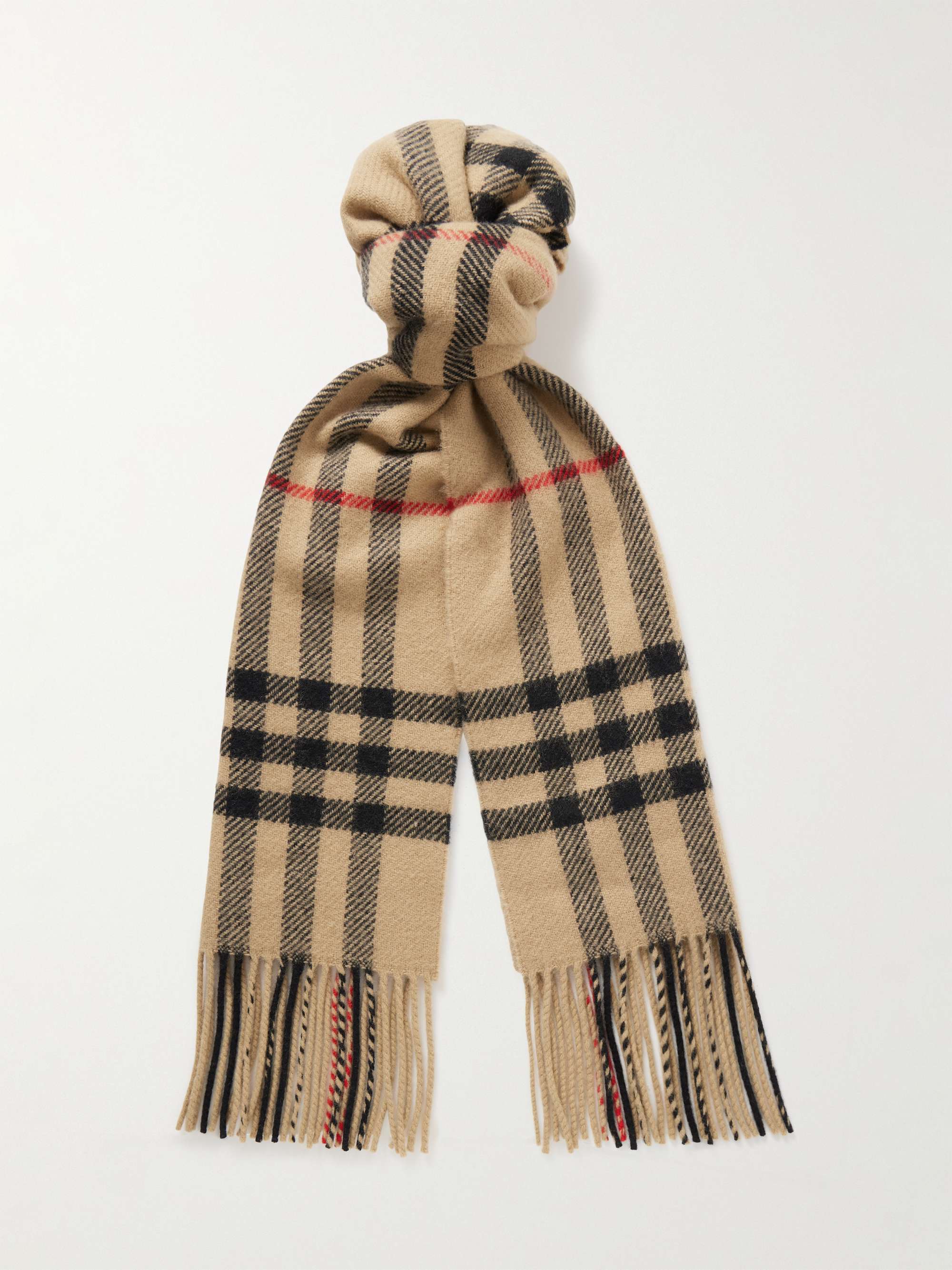 BURBERRY Fringed Checked Wool and Cashmere-Blend Scarf,Beige