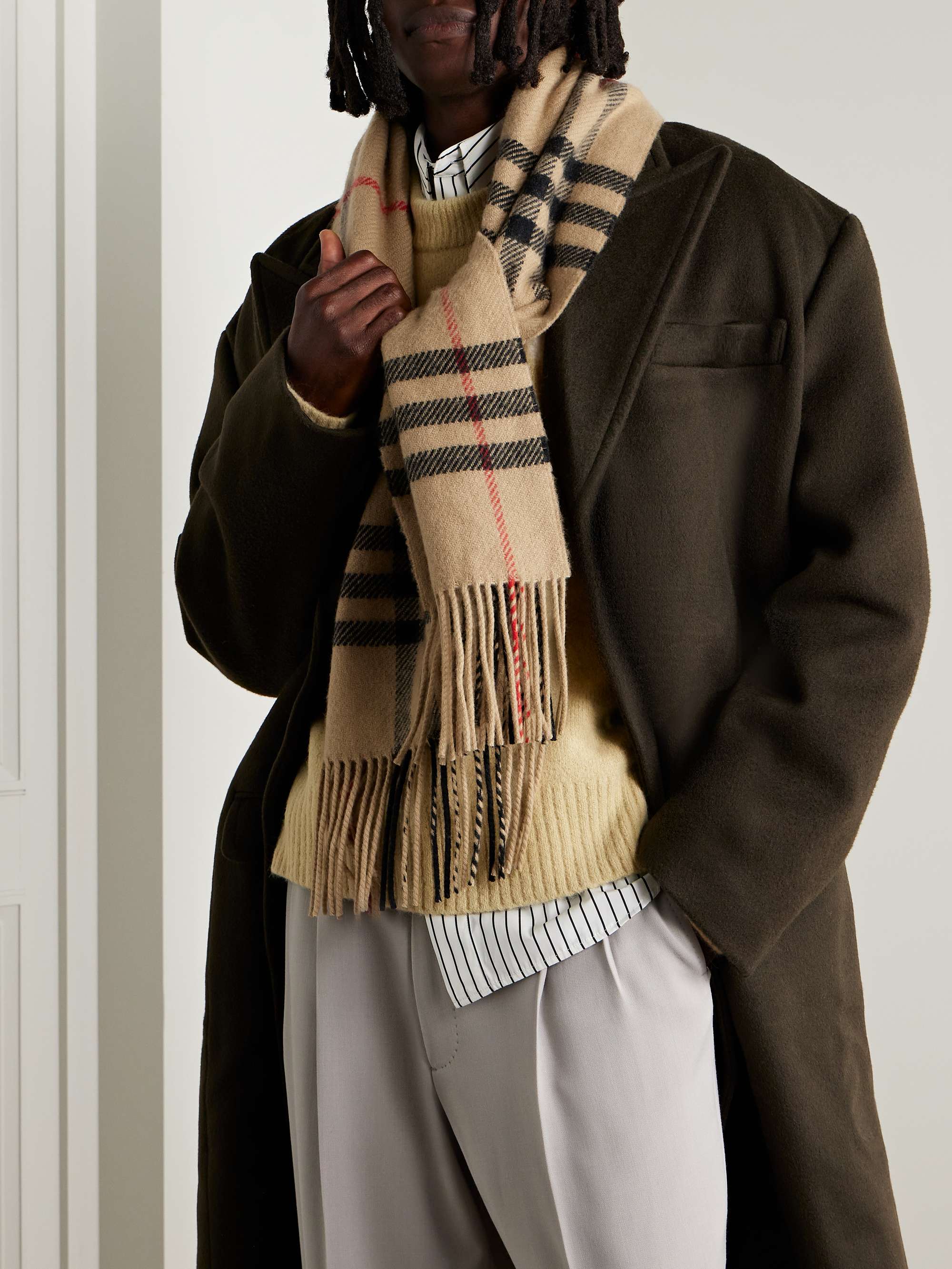 BURBERRY Fringed Checked Wool and Scarf for Men MR PORTER