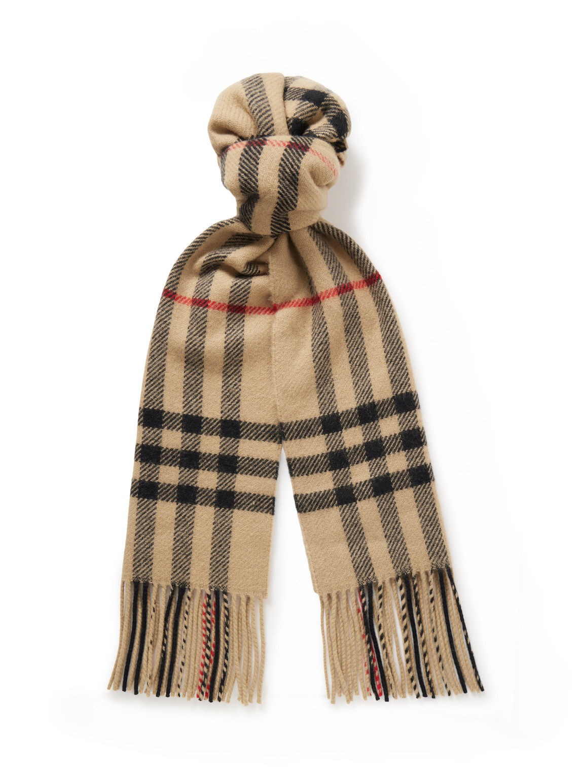 Burberry Fringed Checked Wool And Cashmere Blend Scarf Men Neutrals for Men