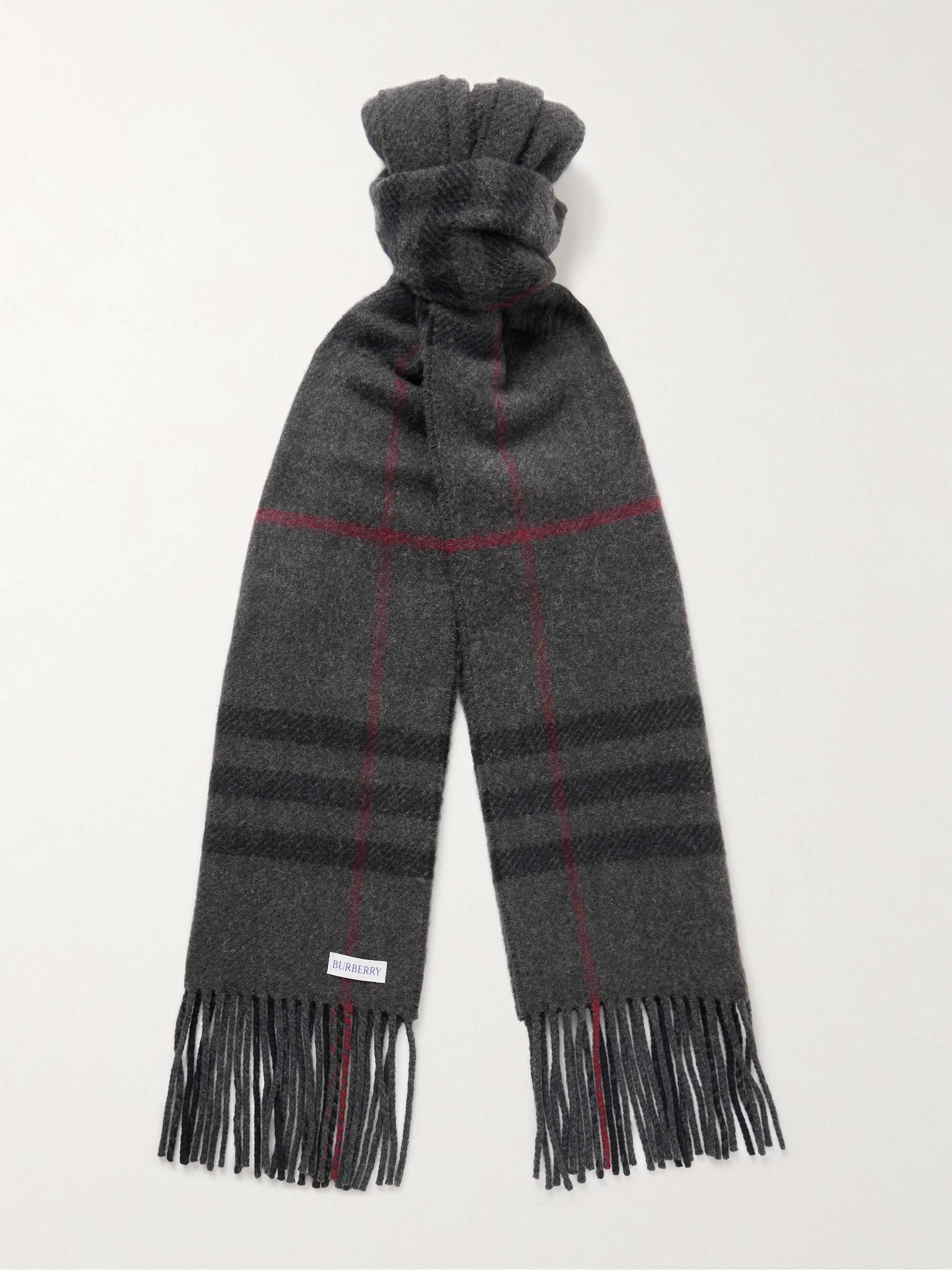 Burberry - Men - Fringed Checked Wool and Cashmere-Blend Scarf Gray