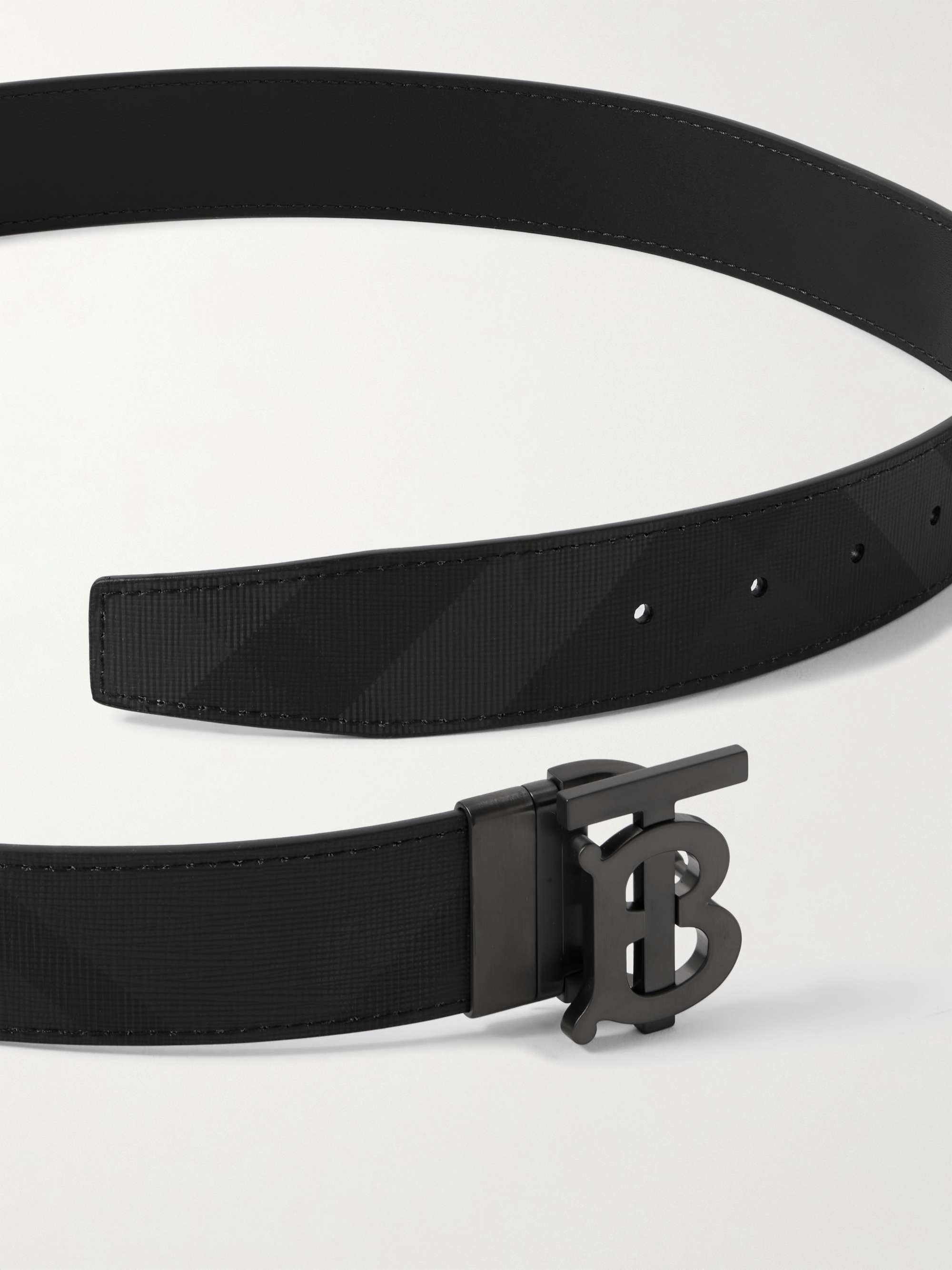 Burberry TB Reversible E-Canvas & Leather Belt
