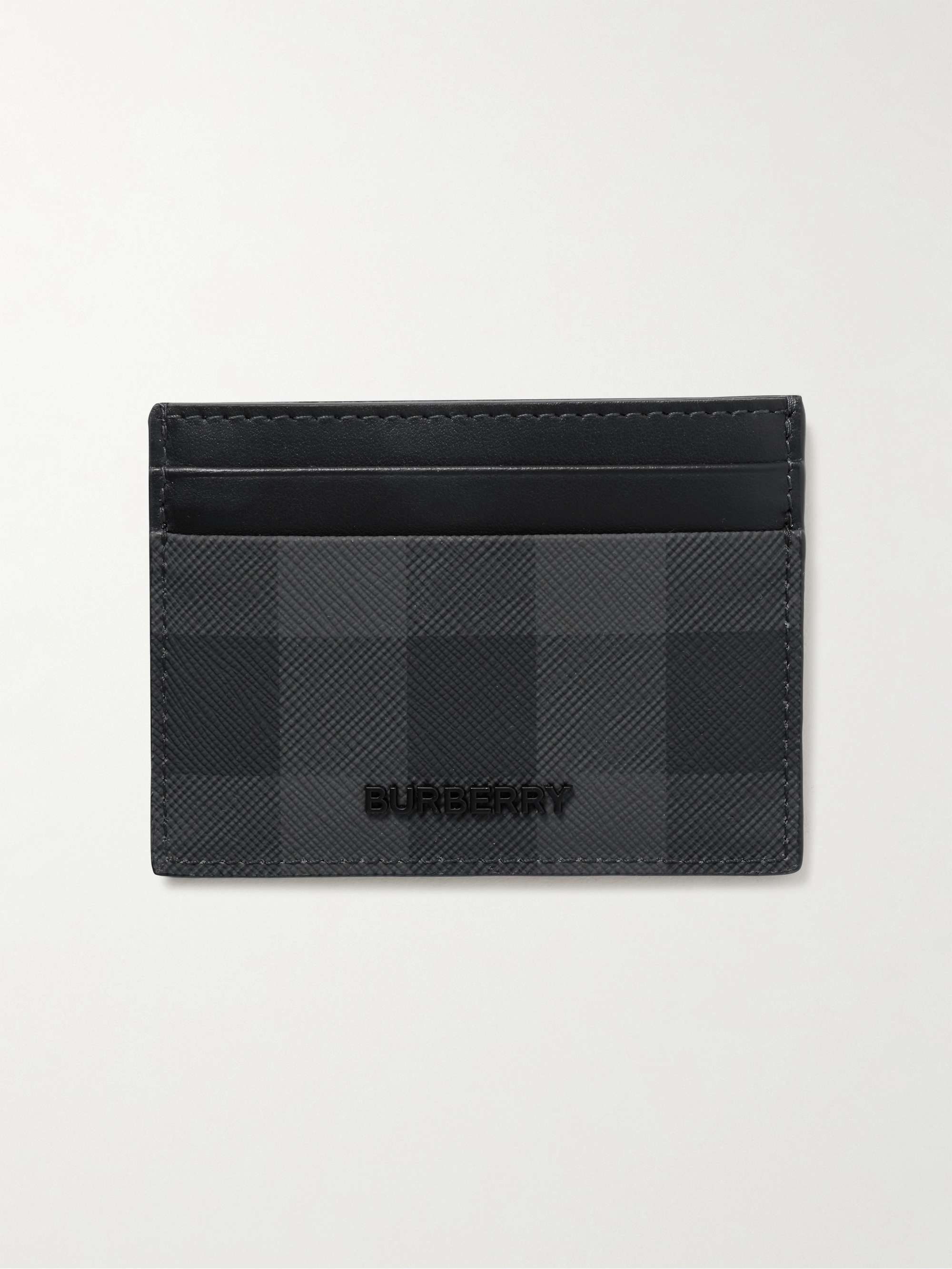 Burberry White Leather and Check Canvas Card Holder with Strap