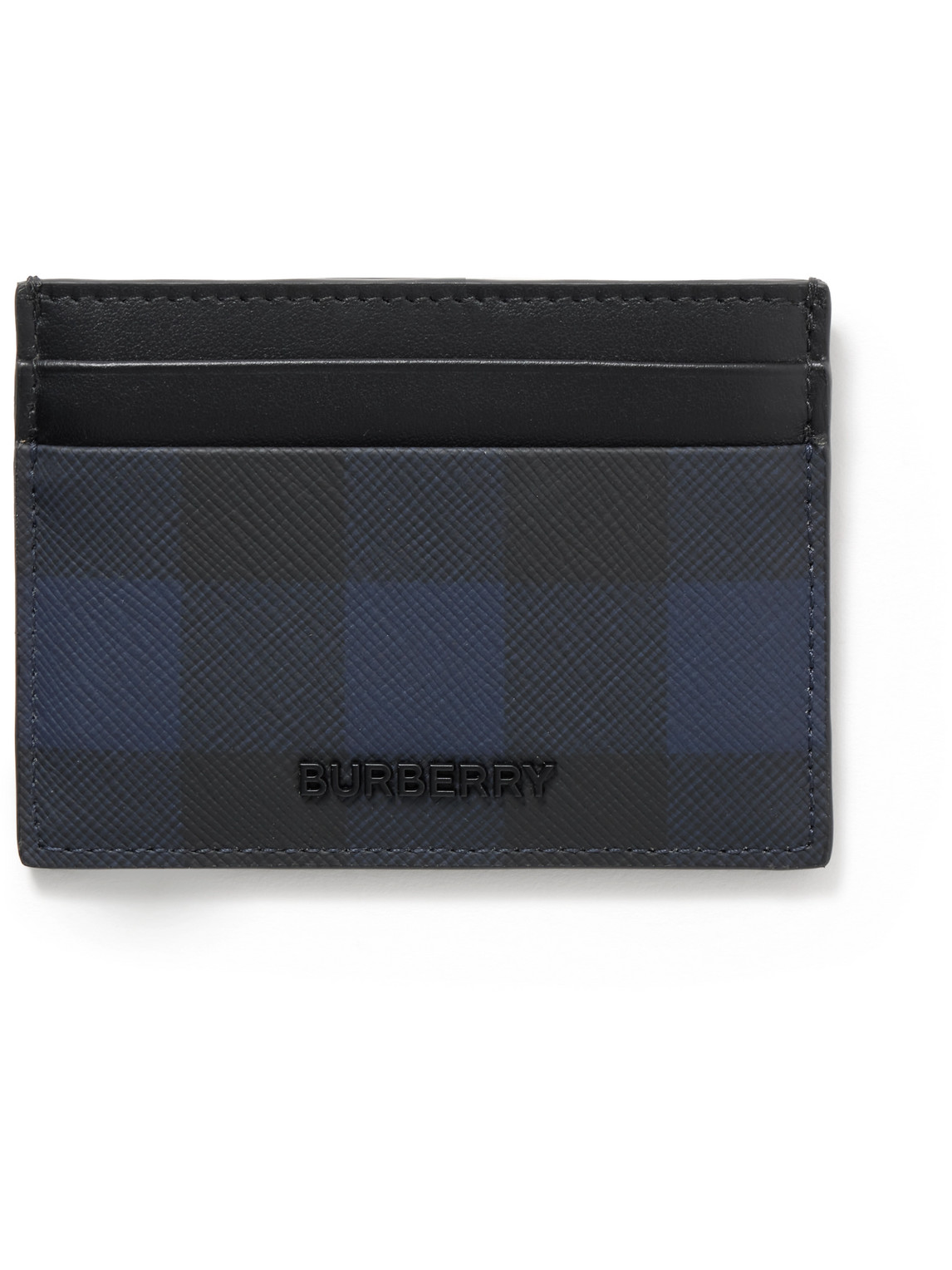 Burberry Leather-trimmed Checked Coated-canvas Cardholder In Blue
