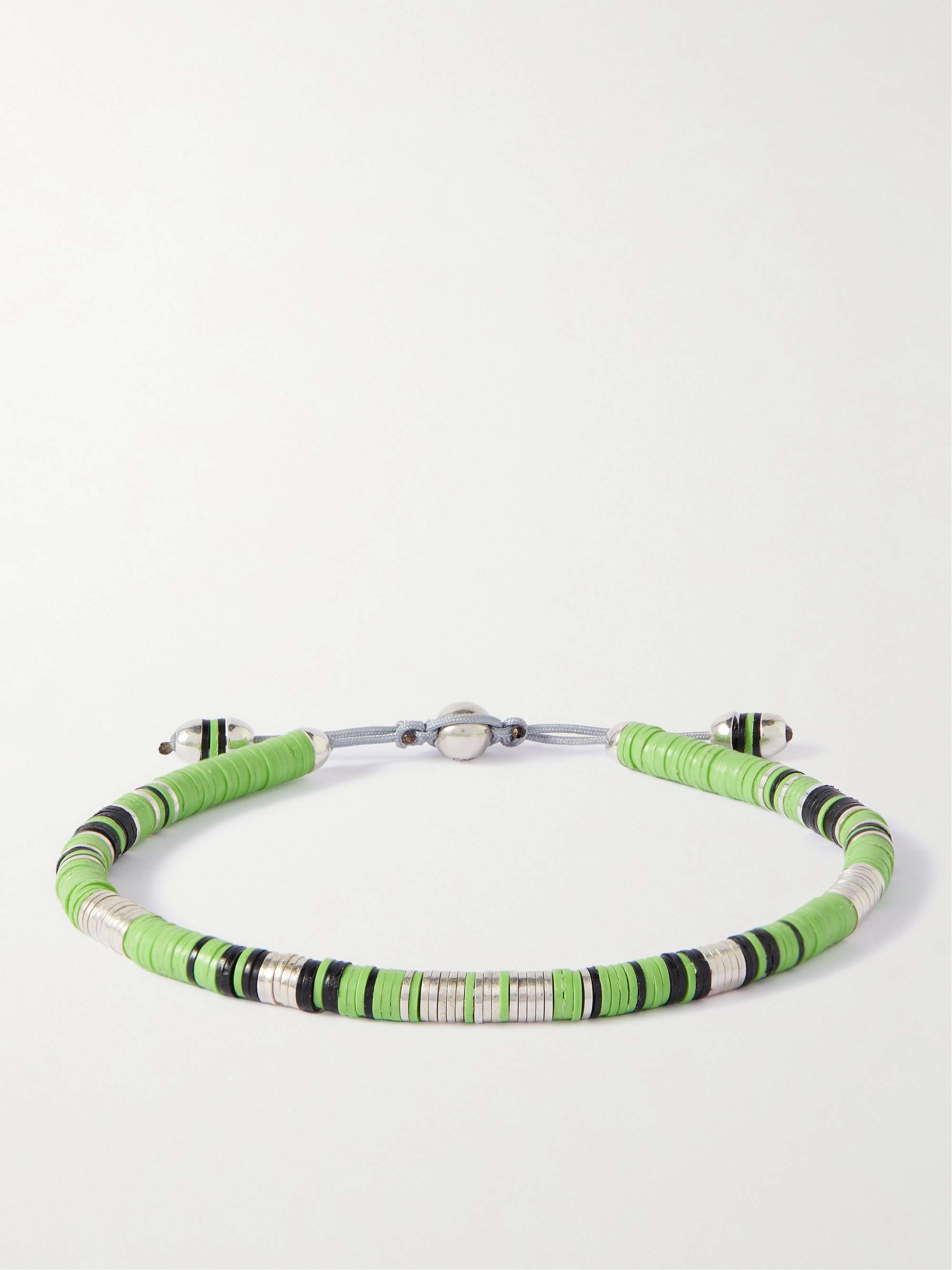 M. Cohen Rizon Sterling Silver, Vinyl and Cord Bracelet - Men - Green Jewelry