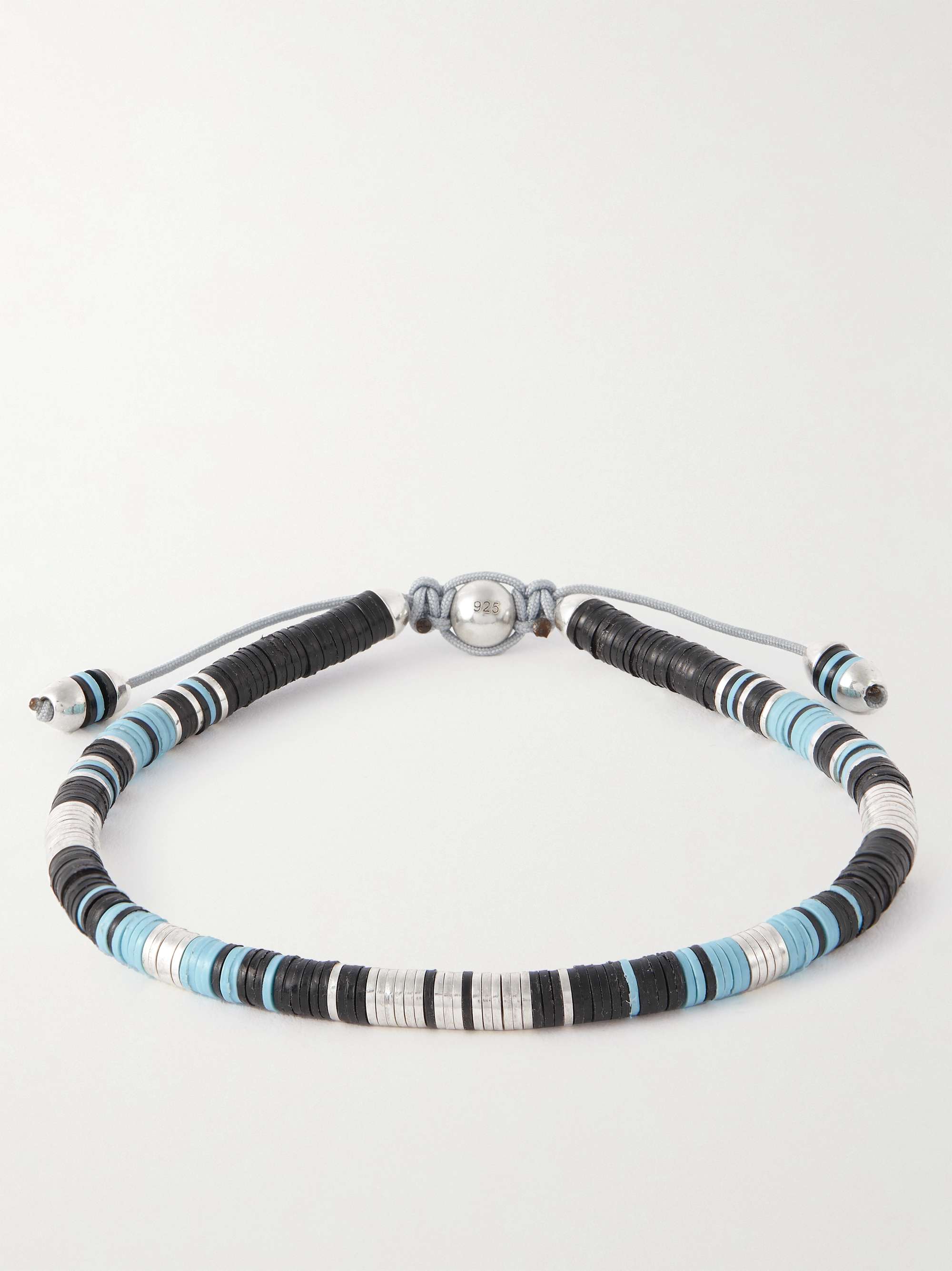 M.COHEN Rizon Sterling Silver and Cord Beaded Bracelet for Men