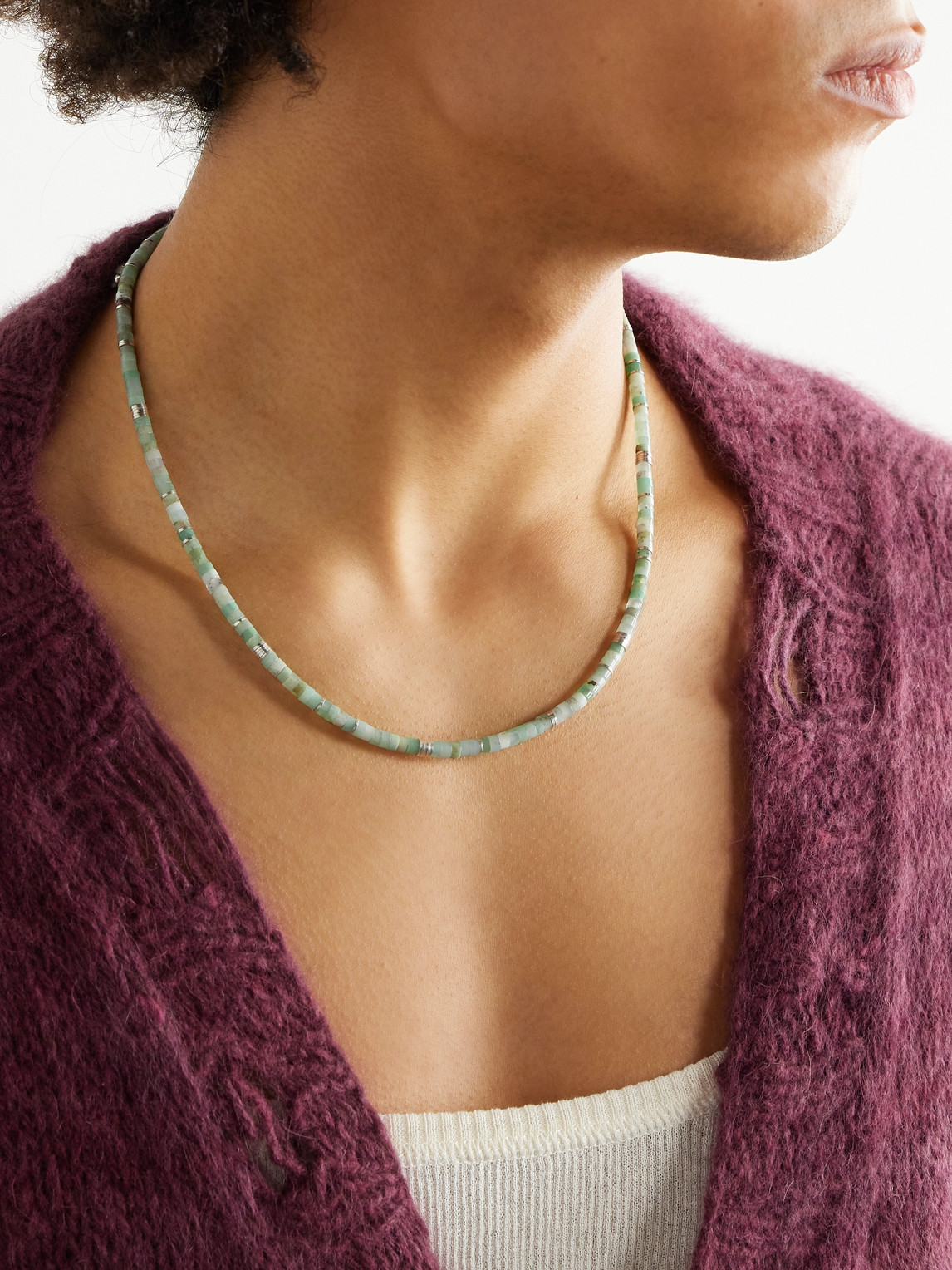 Shop M Cohen Tucson Sterling Silver, Chrysoprase And Cord Necklace In Blue