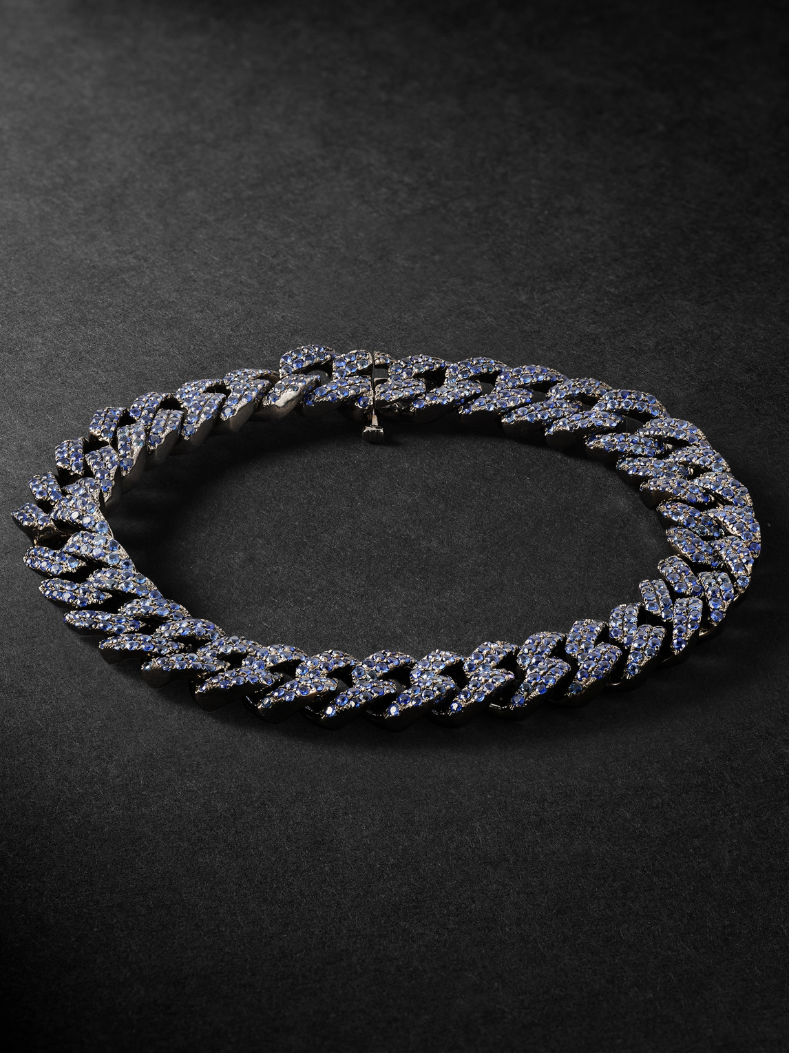Shay Blackened Gold Sapphire Chain Bracelet In Blue
