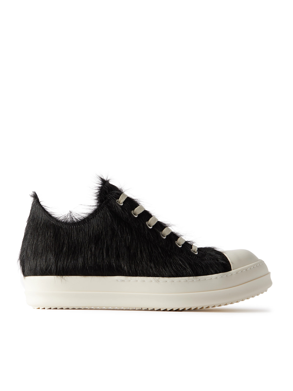 Rick Owens Furry Calf Hair Low-top Trainers In Black