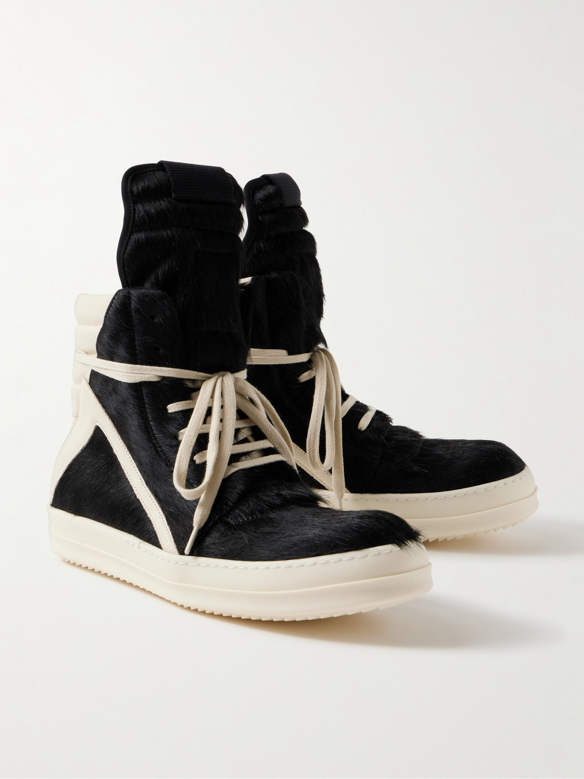 Shop Rick Owens Geobasket Calf Hair And Leather High-top Sneakers In Black