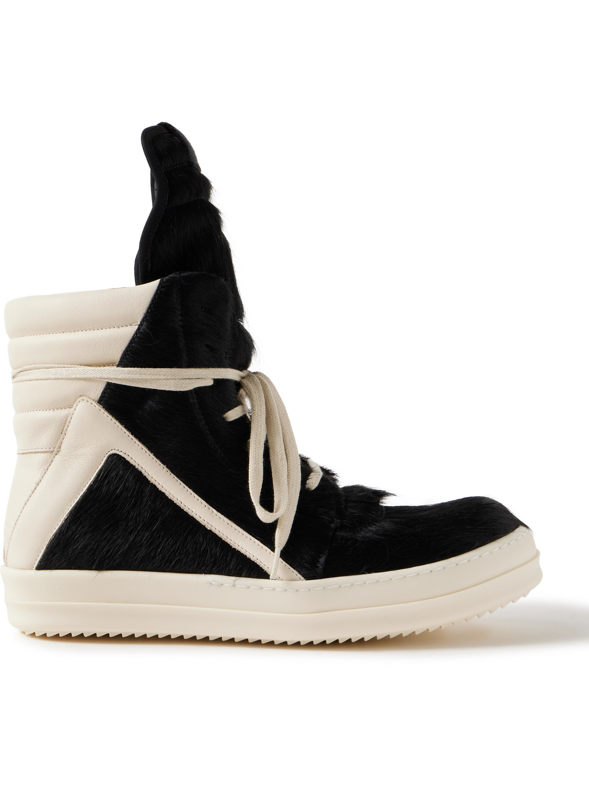 Rick Owens Geobasket Calf Hair And Leather High-top Trainers In Black
