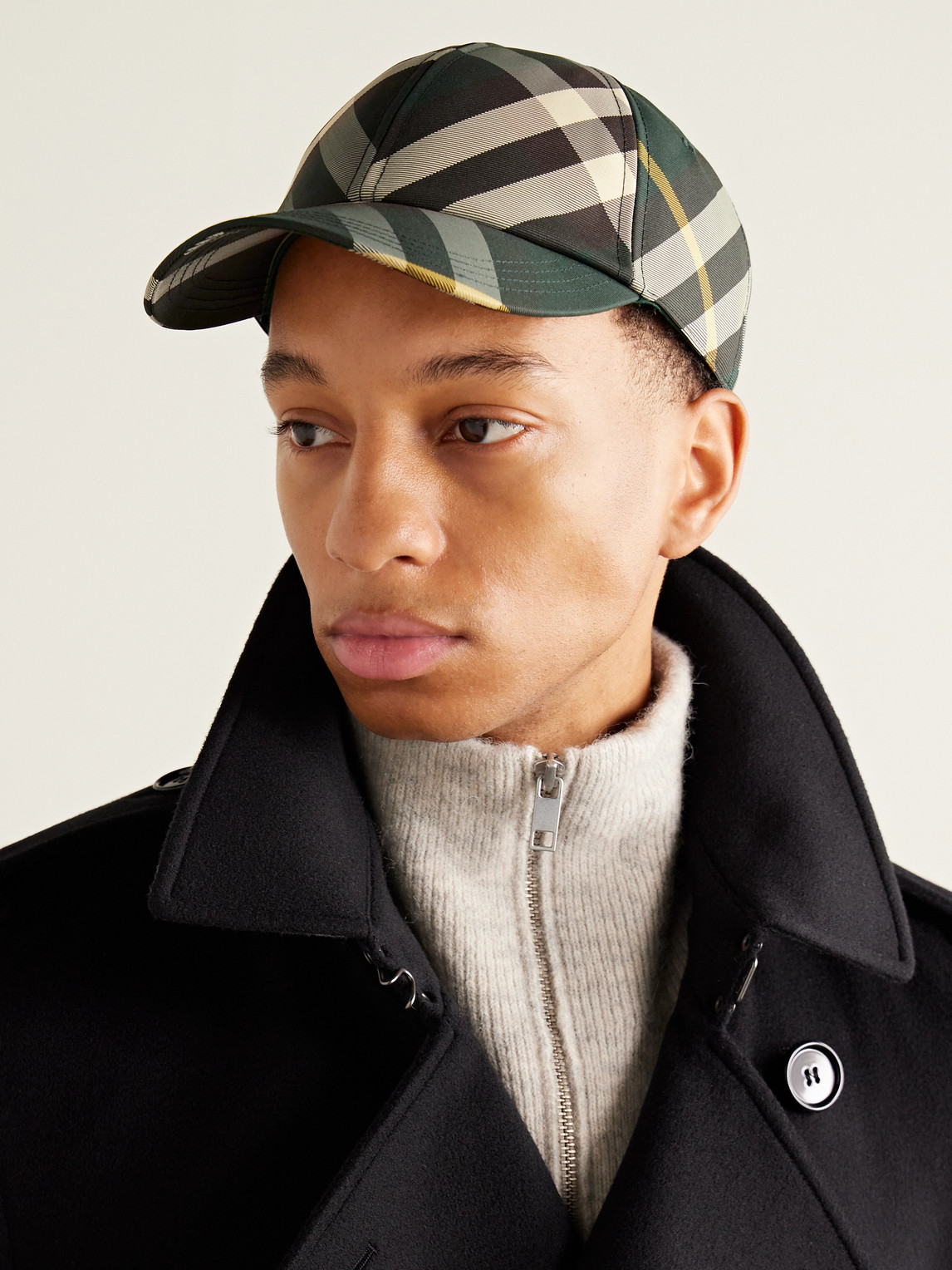 Shop Burberry Checked Drill Baseball Cap In Green