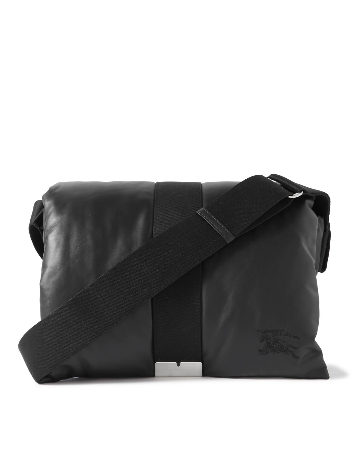 Shop Burberry Logo-embroidered Padded Leather Messenger Bag In Black