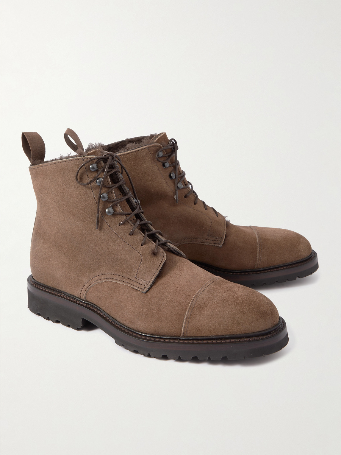 Shop George Cleverley Taron 2 Shearling-lined Leather-trimmed Waxed-suede Boots In Brown