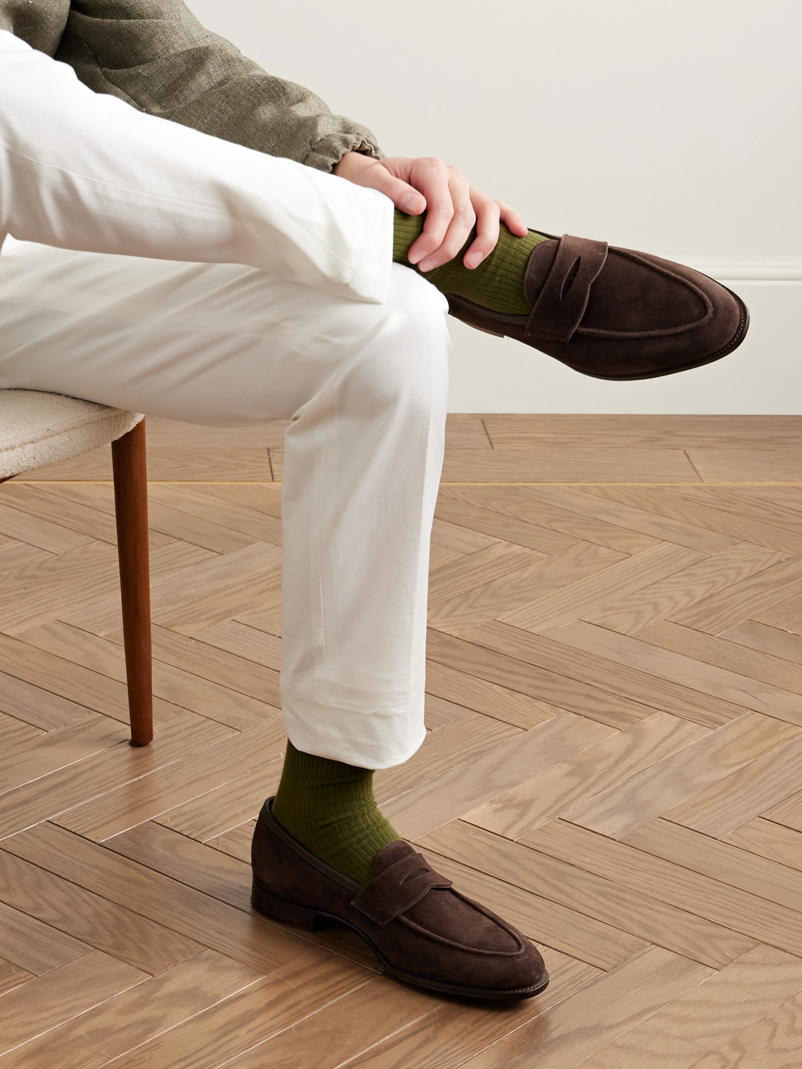 Shop George Cleverley Bradley Ii Suede Penny Loafers In Brown