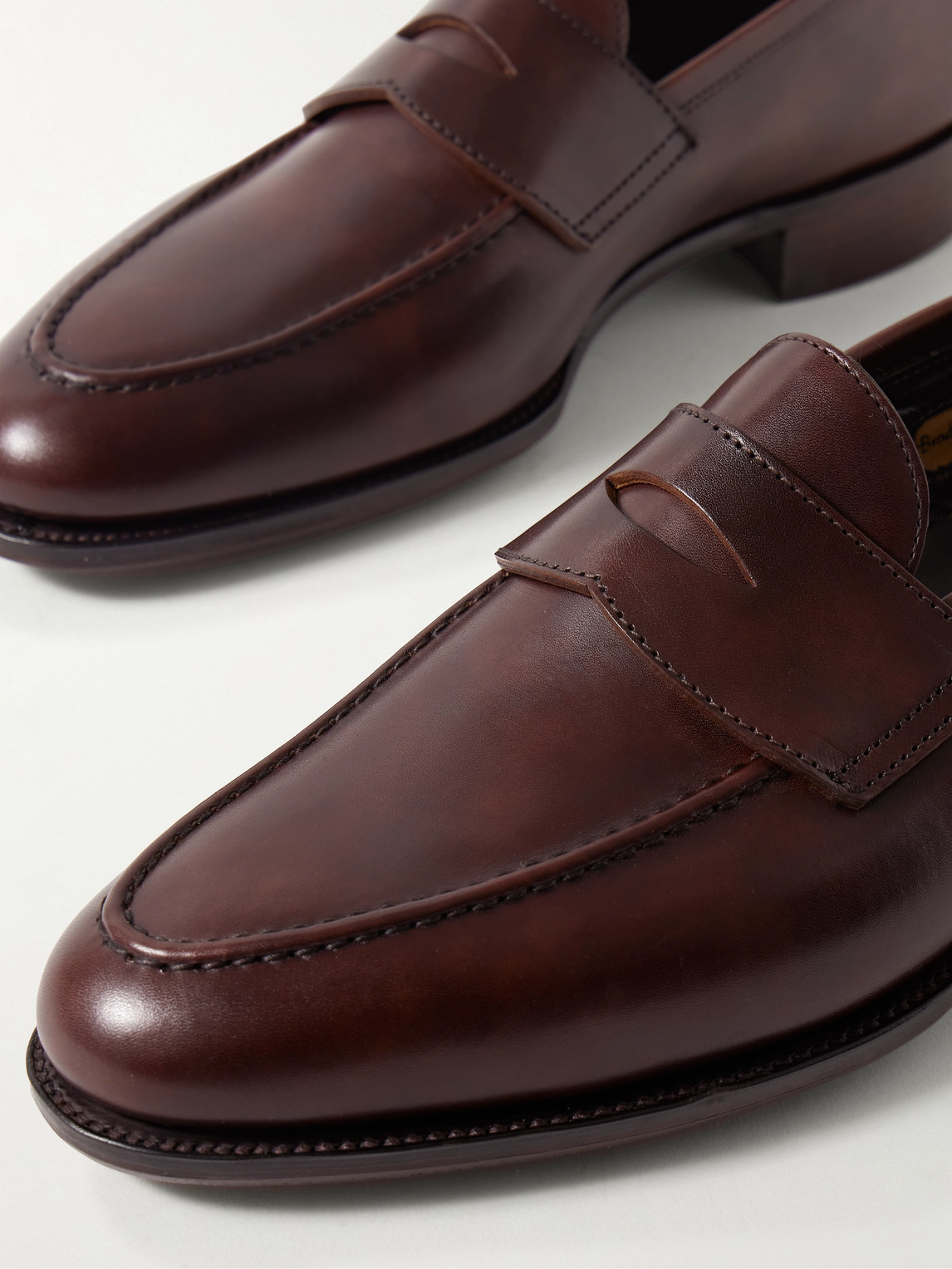 Shop George Cleverley Bradley Ii Leather Penny Loafers In Brown