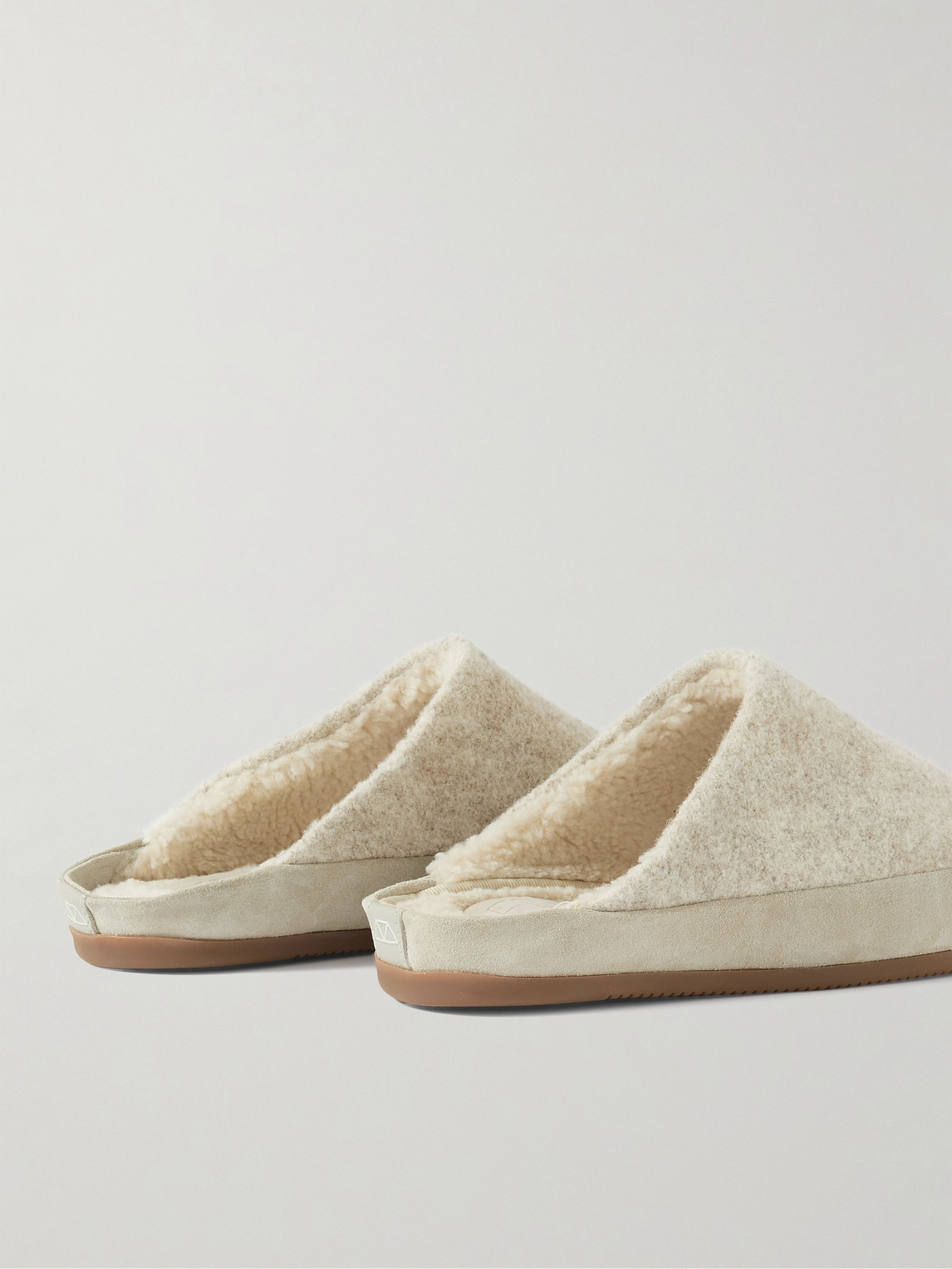 Shop Mulo Suede-trimmed Shearling-lined Recycled Wool Slippers In White