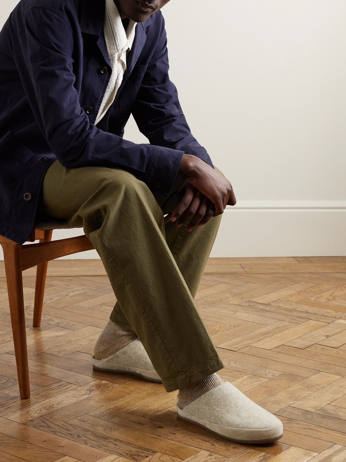 Suede-Trimmed Shearling-Lined Recycled Wool Slippers — 2