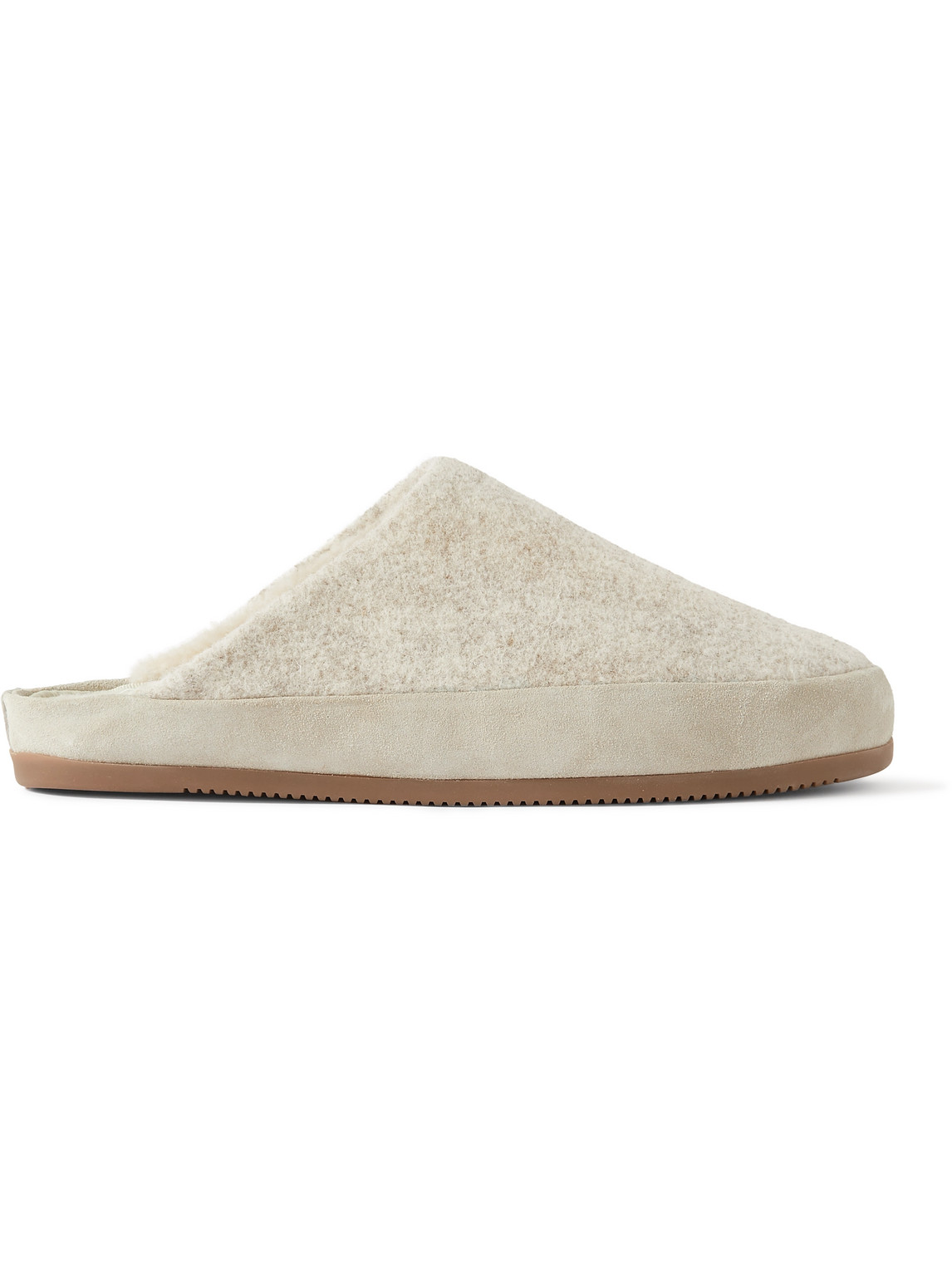 Suede-Trimmed Shearling-Lined Recycled Wool Slippers