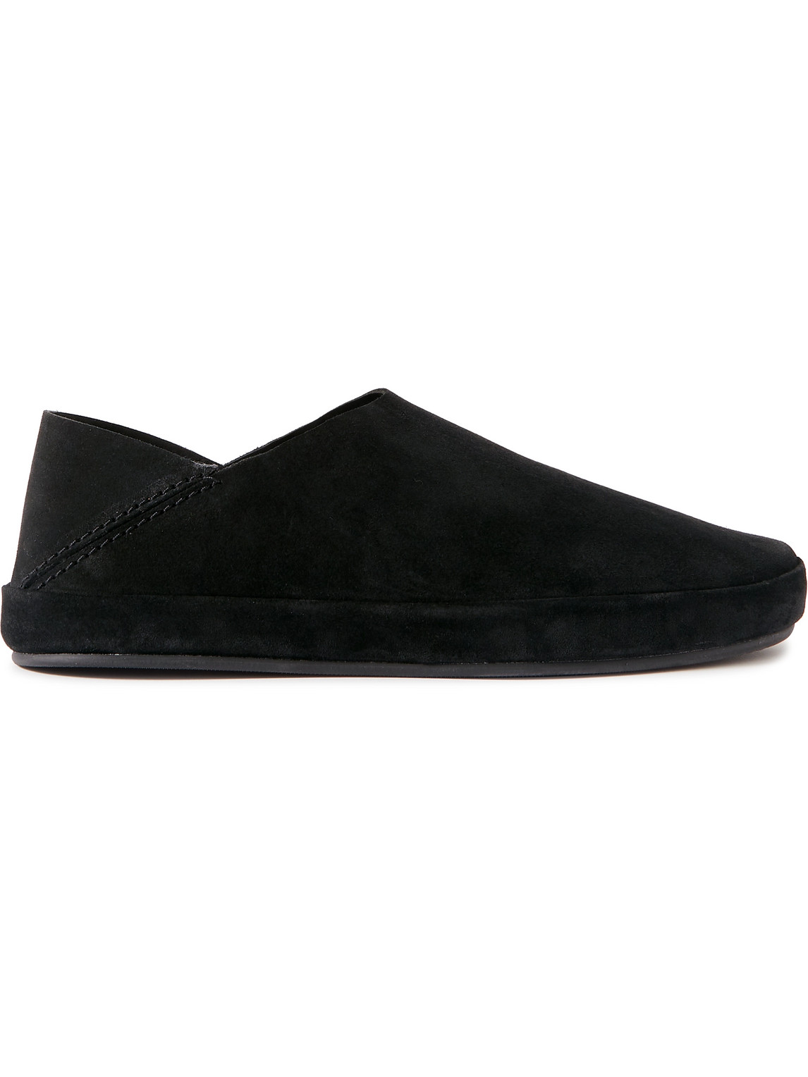 Mulo Collapsible-heel Suede Loafers In Black