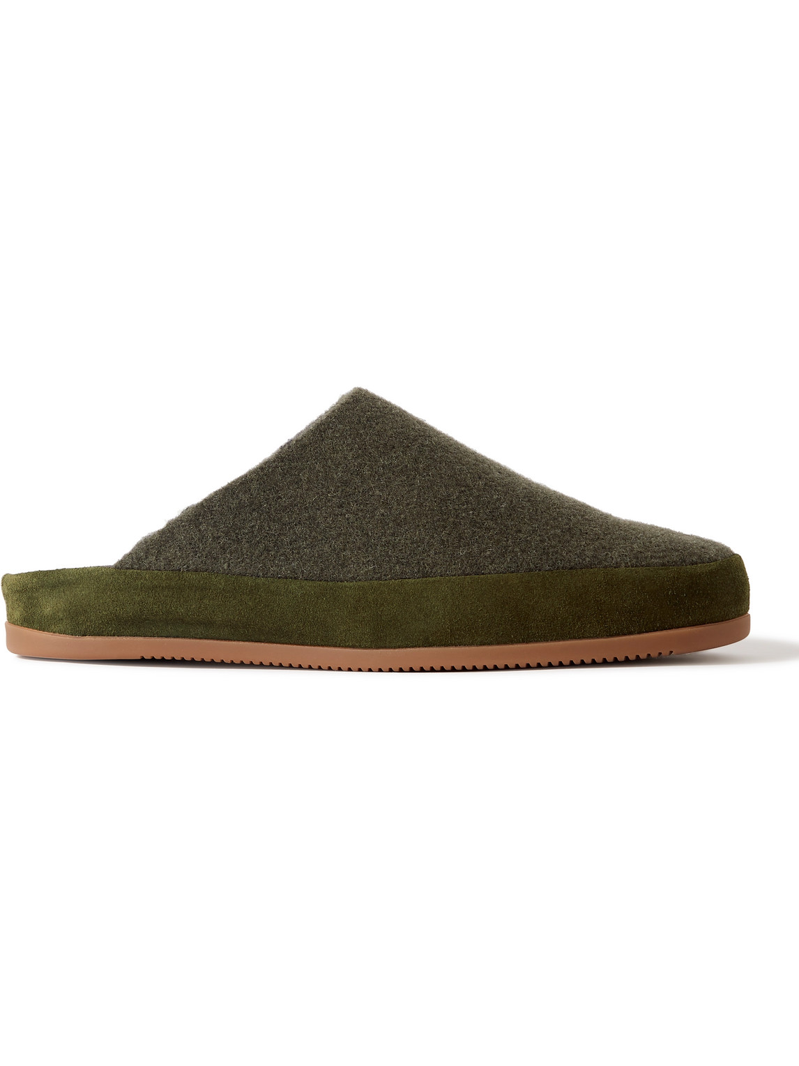Mulo Suede-trimmed Shearling-lined Recycled-wool Slippers In Green