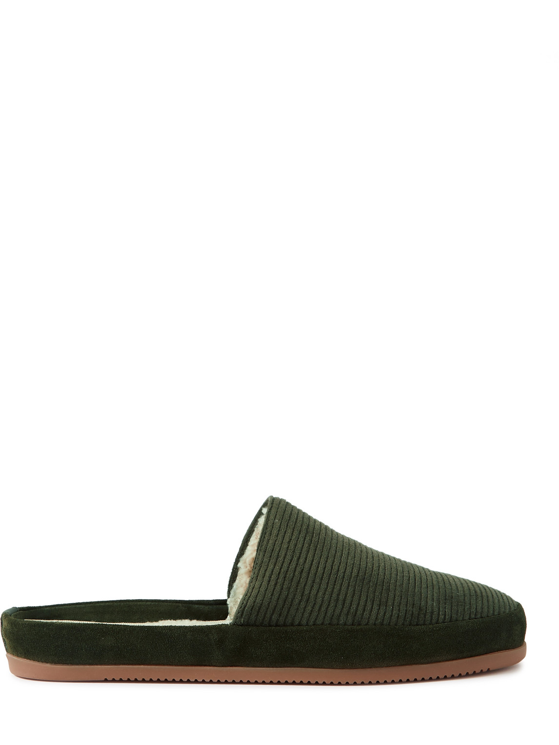 Suede-Trimmed Corduroy Slippers