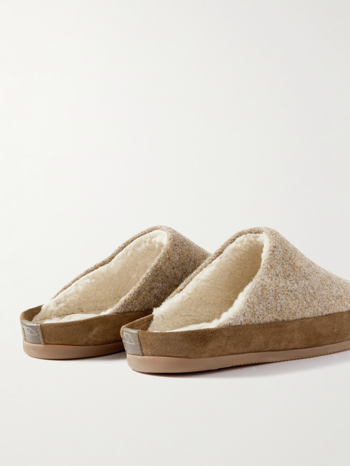 Shop Mulo Suede-trimmed Shearling-lined Recycled-wool Slippers In Brown