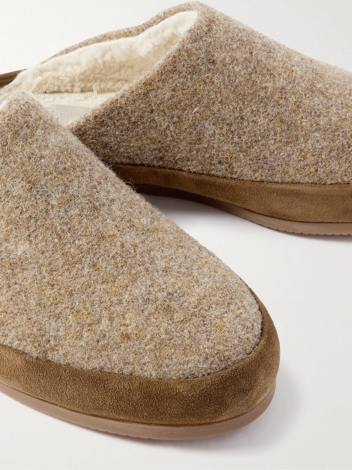 Shop Mulo Suede-trimmed Shearling-lined Recycled-wool Slippers In Brown