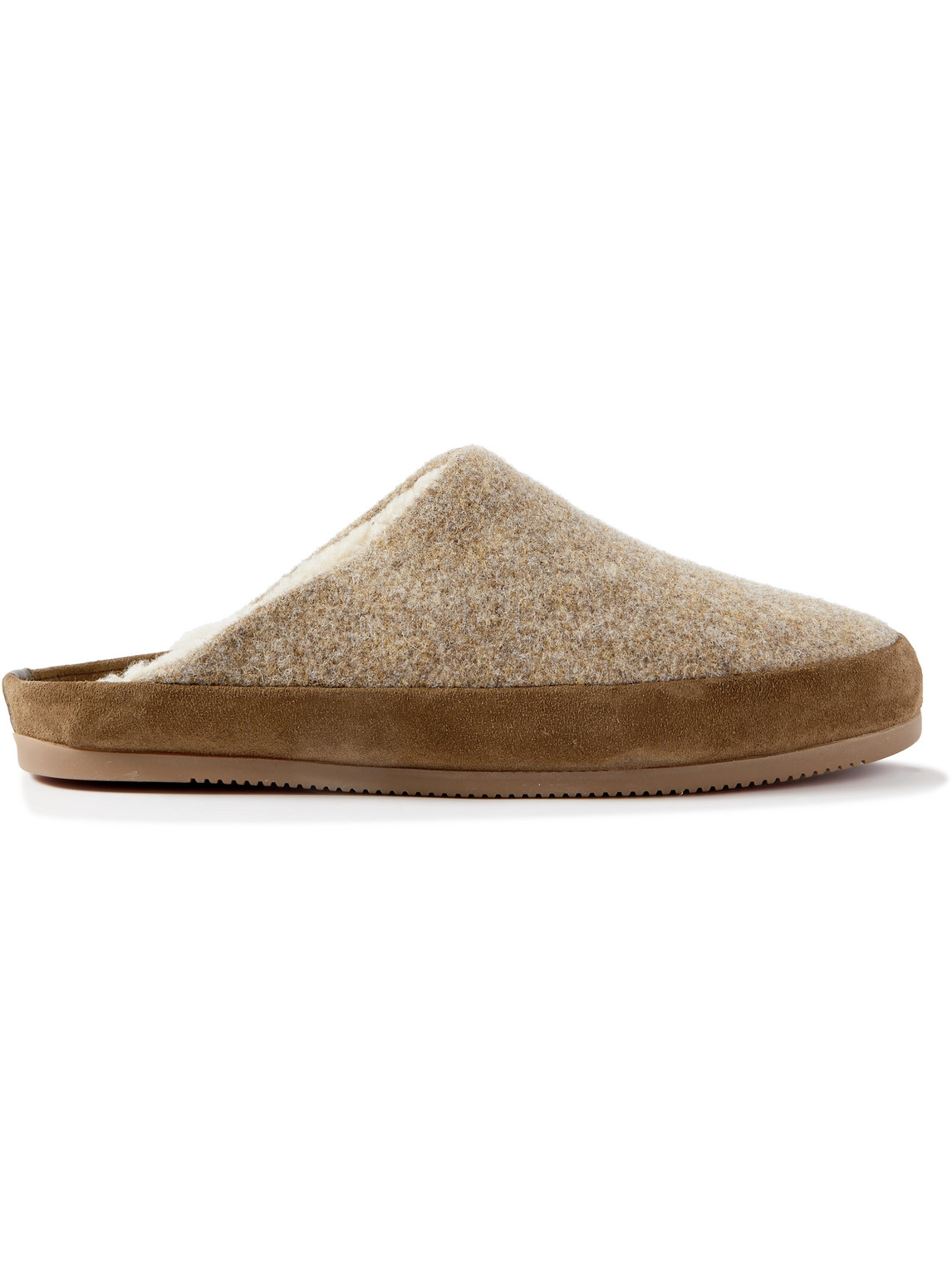 Suede-Trimmed Shearling-Lined Recycled-Wool Slippers