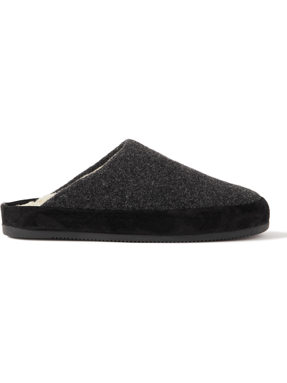 Suede-Trimmed Shearling-Lined Recycled-Wool Slippers