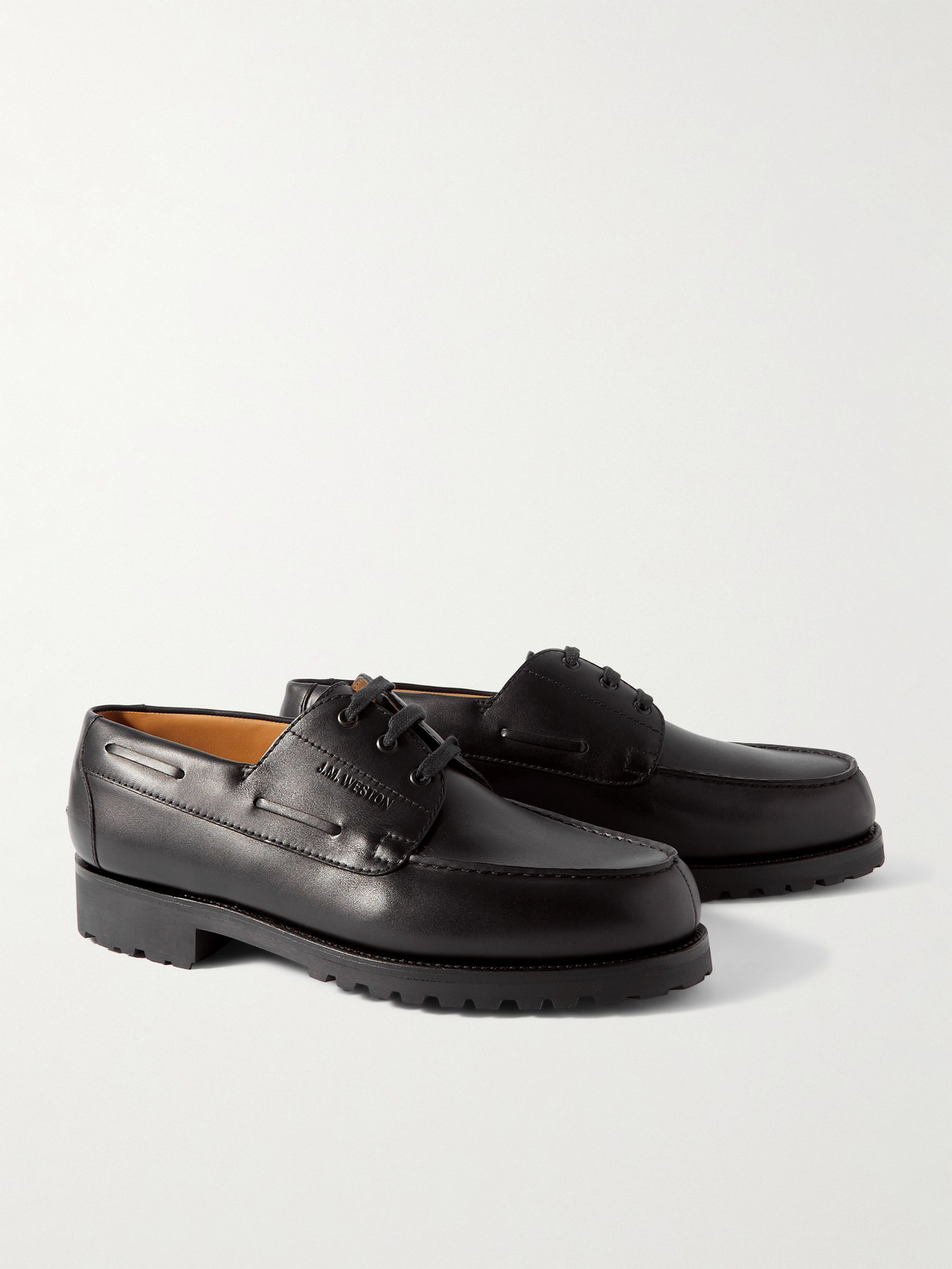 Shop Jm Weston Leather Derby Shoes In Black