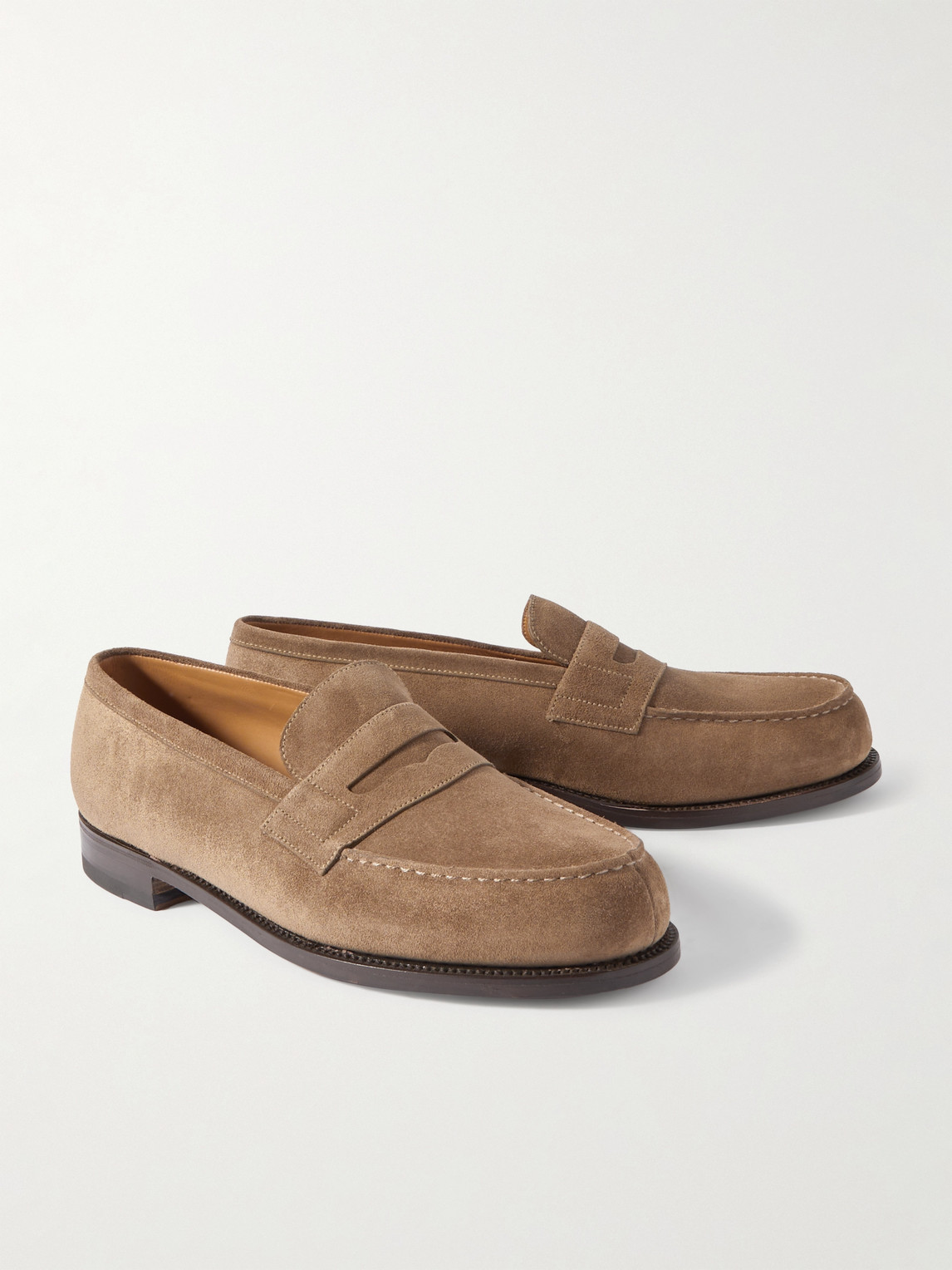Shop Jm Weston 180 Moccasin Suede Penny Loafers In Brown