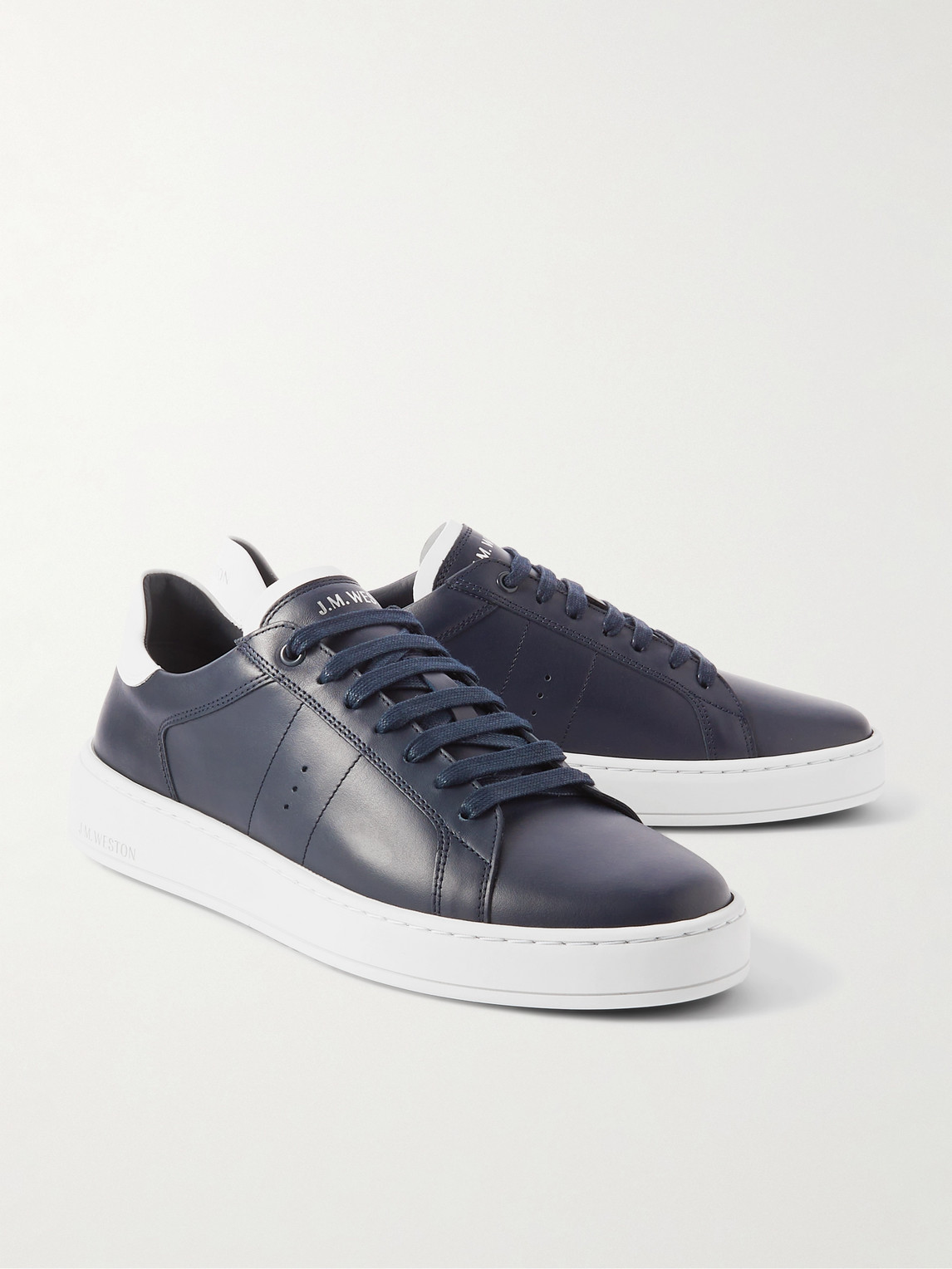 Shop Jm Weston On Time Leather Sneakers In Blue