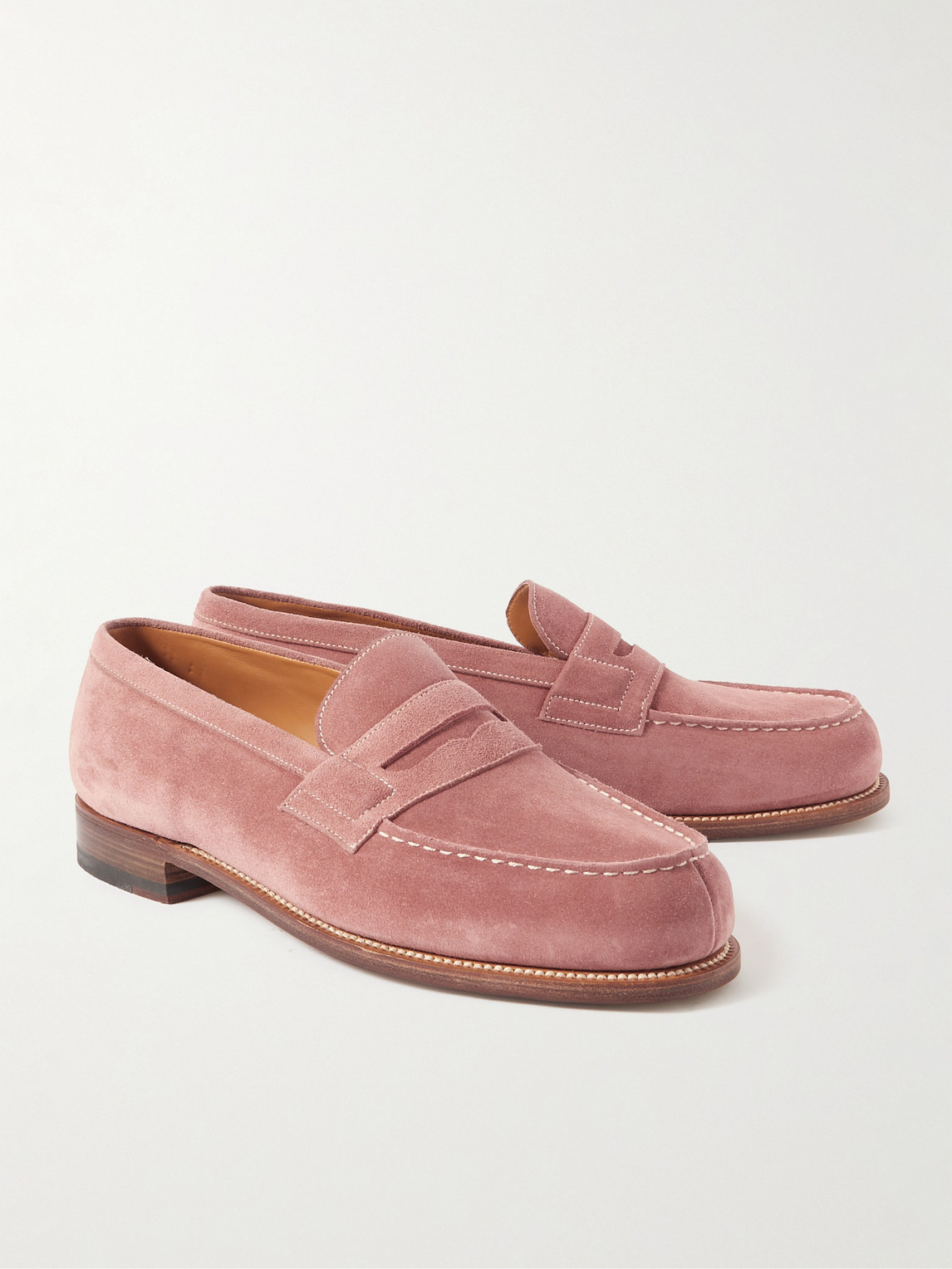 Shop Jm Weston 180 Moccasin Suede Penny Loafers In Pink