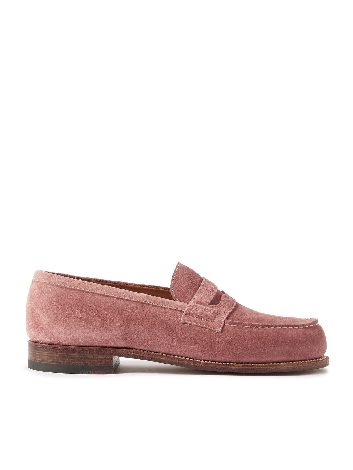 Jm Weston 180 Moccasin Suede Penny Loafers In Pink