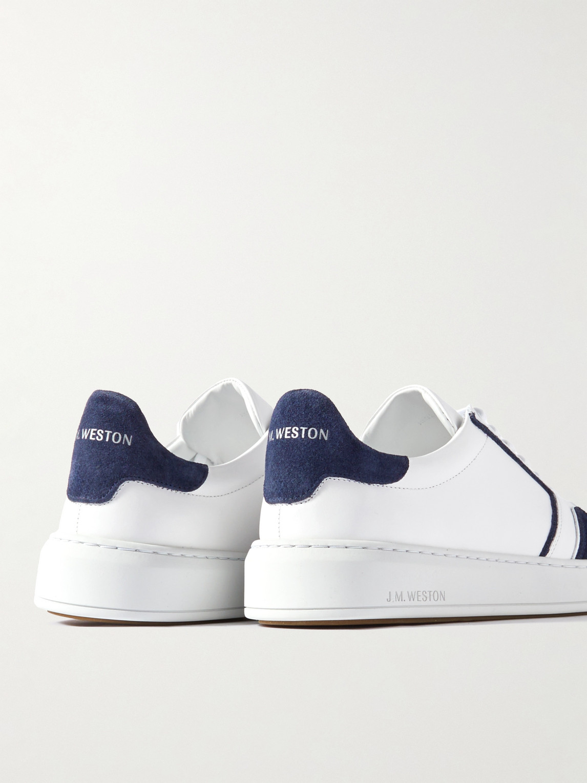 Shop Jm Weston On Time Oxford Suede-trimmed Leather Sneakers In Blue