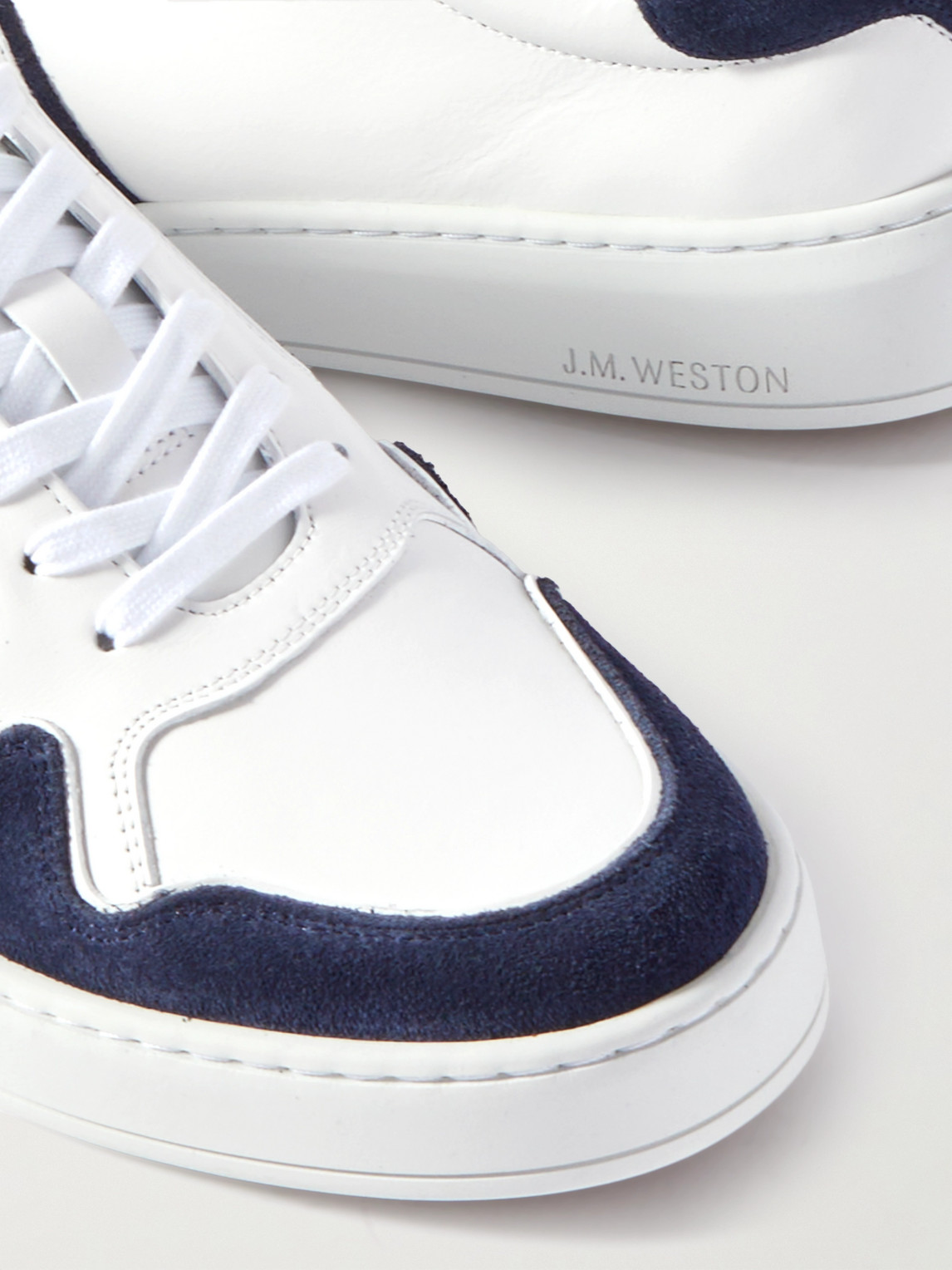 Shop Jm Weston On Time Oxford Suede-trimmed Leather Sneakers In Blue