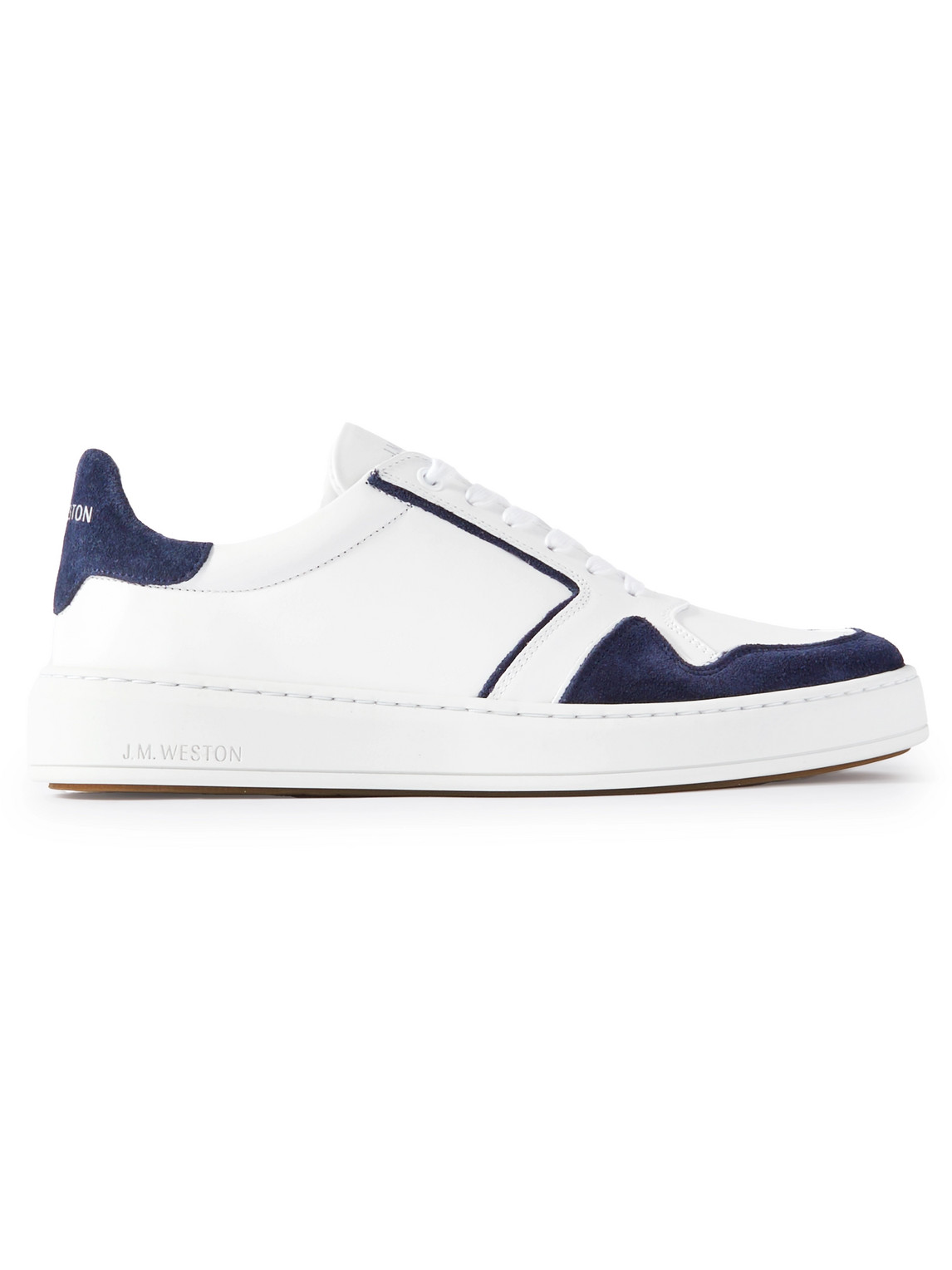 Jm Weston On Time Oxford Suede-trimmed Leather Sneakers In Blue