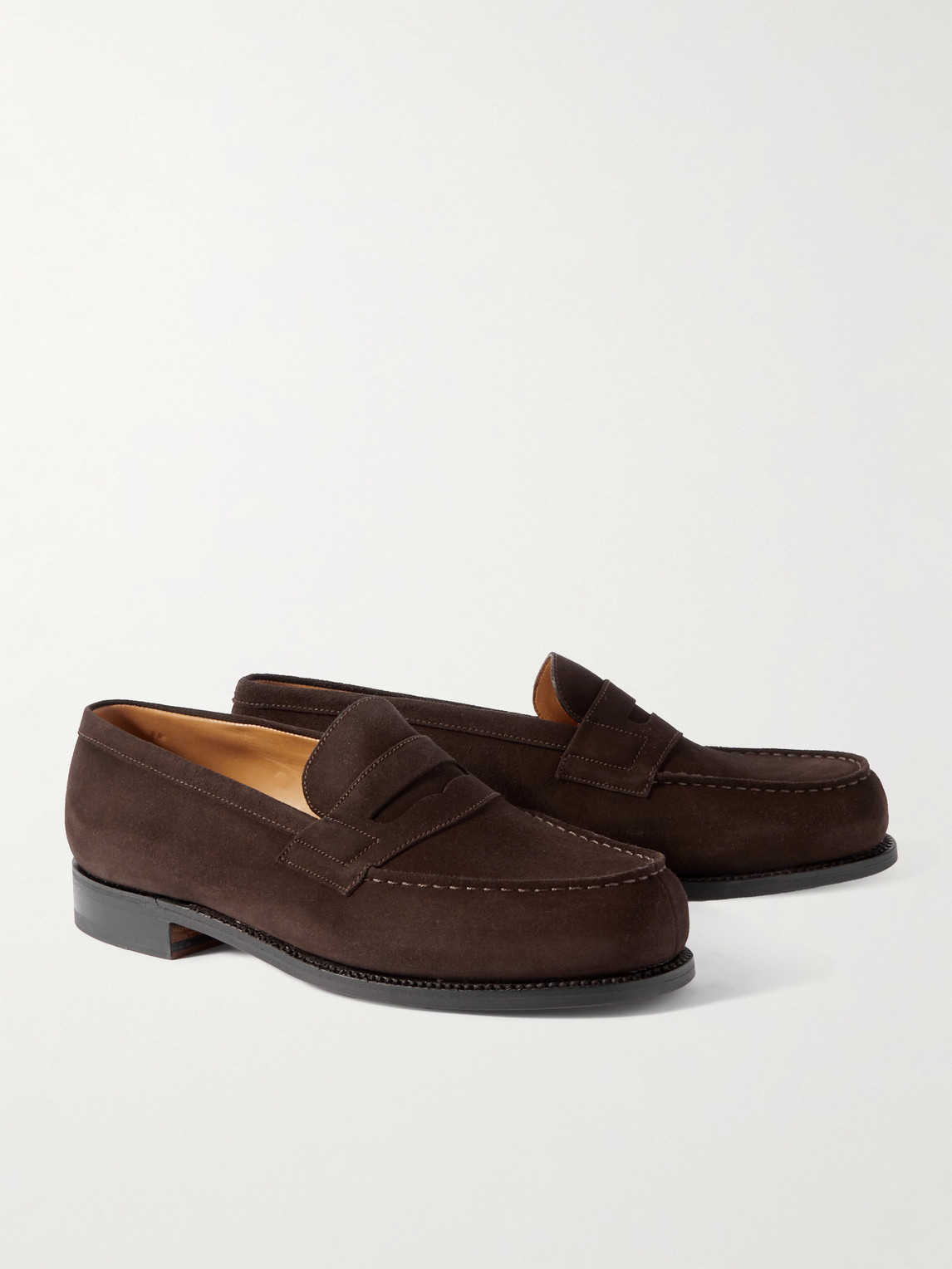 Shop Jm Weston 180 Moccasin Suede Penny Loafers In Brown