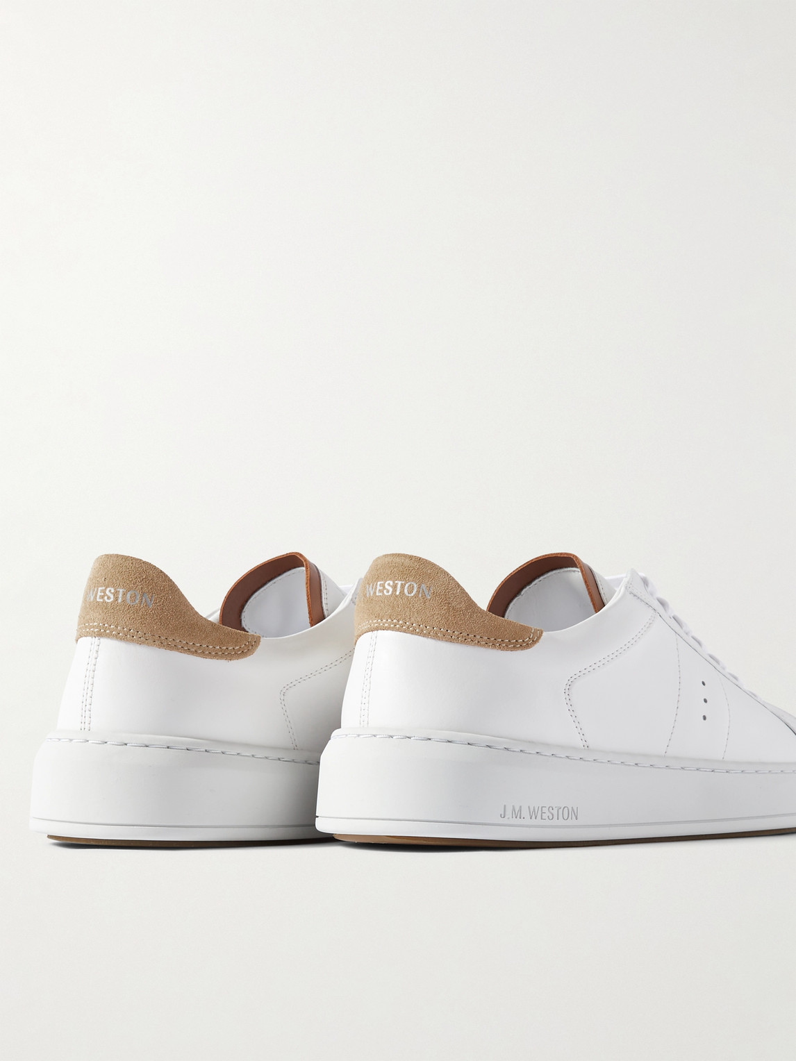 Shop Jm Weston On Time Suede-trimmed Leather Sneakers In White