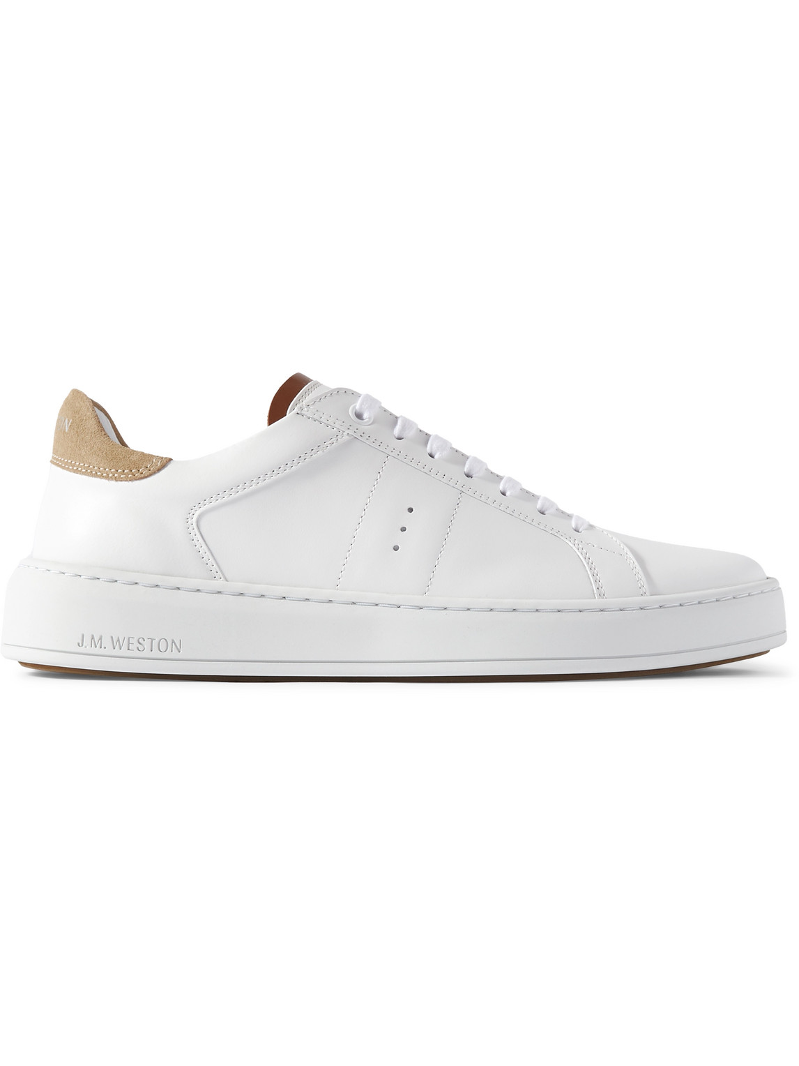 Jm Weston On Time Suede-trimmed Leather Sneakers In White